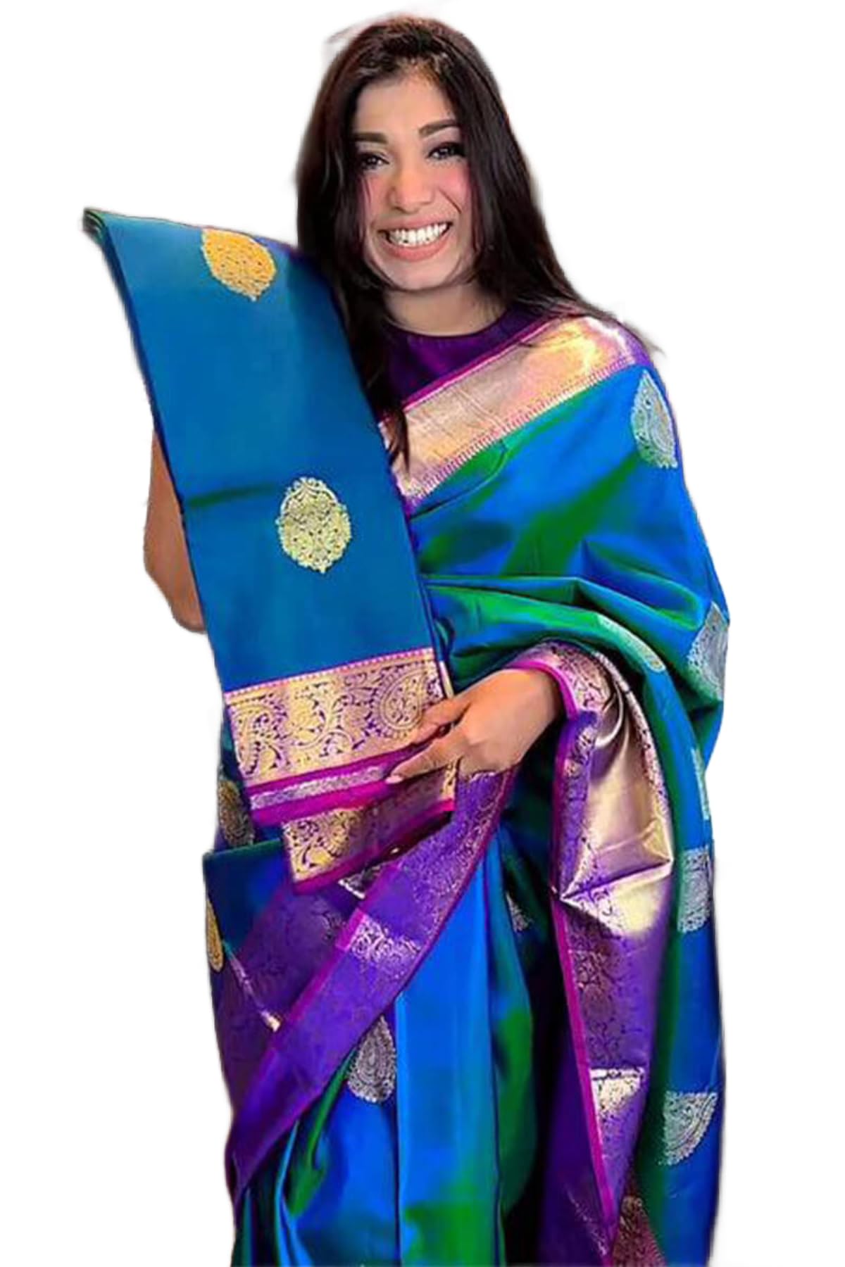 SWORNOF Women's Woven Khadi Georgette Silk Saree With Unstitched Blouse Piece