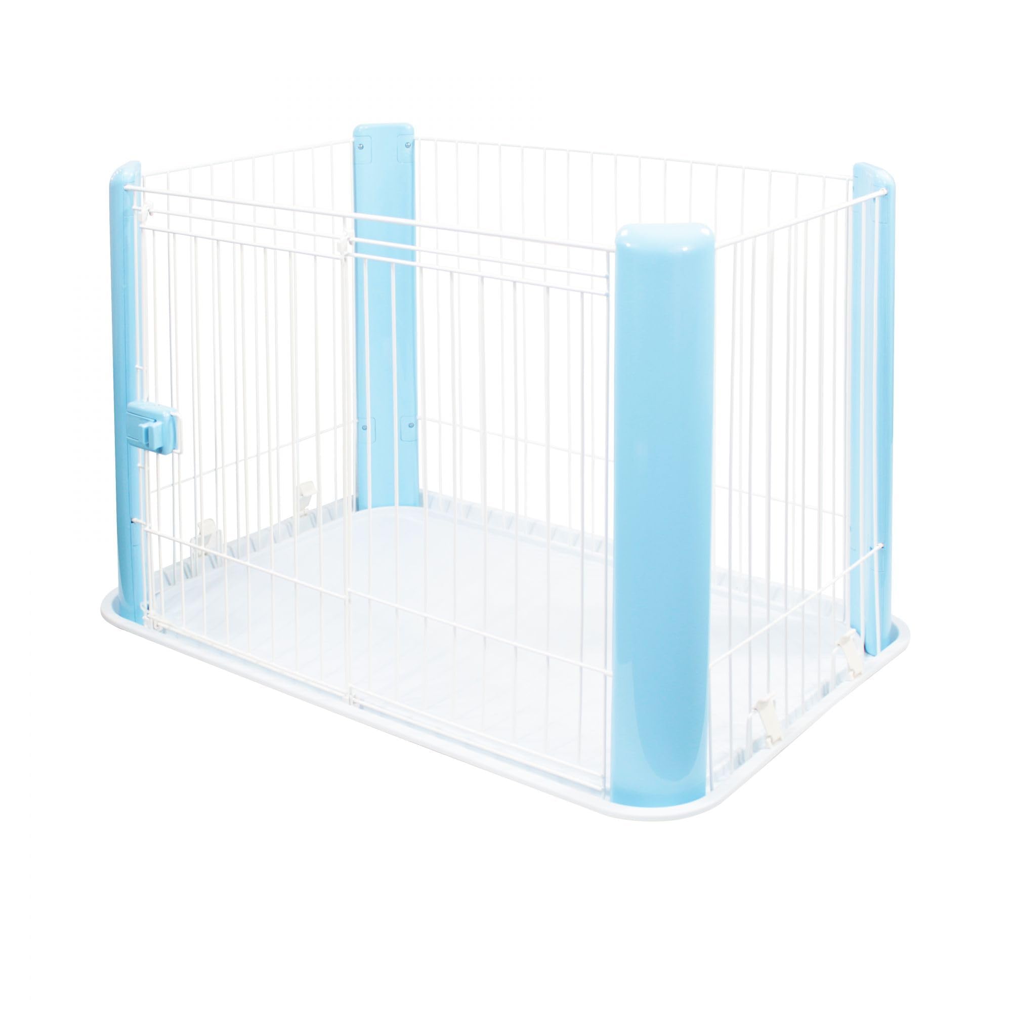 Iris Ohyama Pet Playpen CLS-960, a blue and white pet playpen with an open top, suitable for small animals.