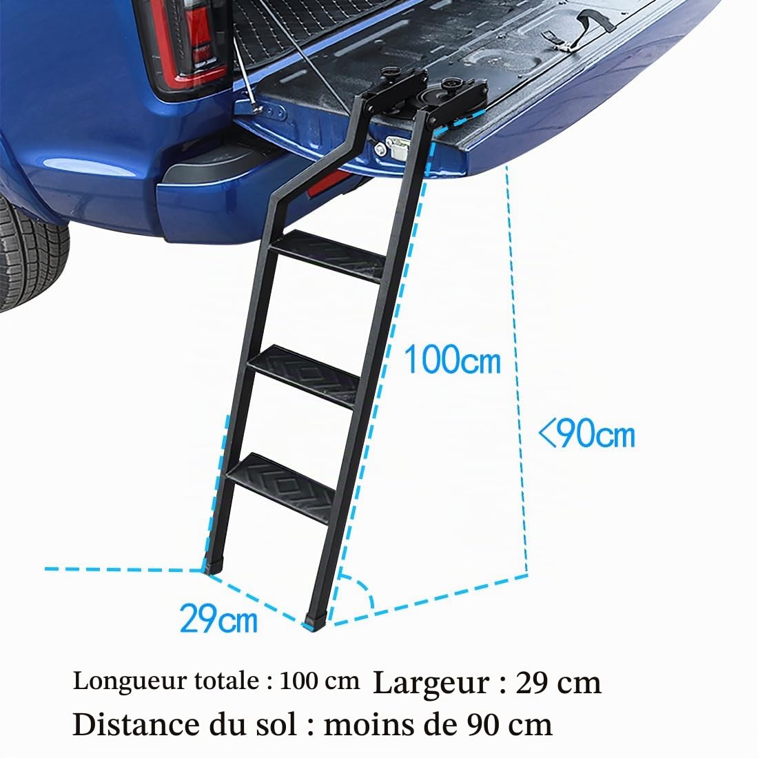 Échelle Pliante à 360° pour Ford Ranger Toyota Hilux VW Amarok Mitsubishi L200 Triton Nissan NAVARA Isuzu D-Max 2010-2022 Échelle de hayon avec Plusieurs Positions