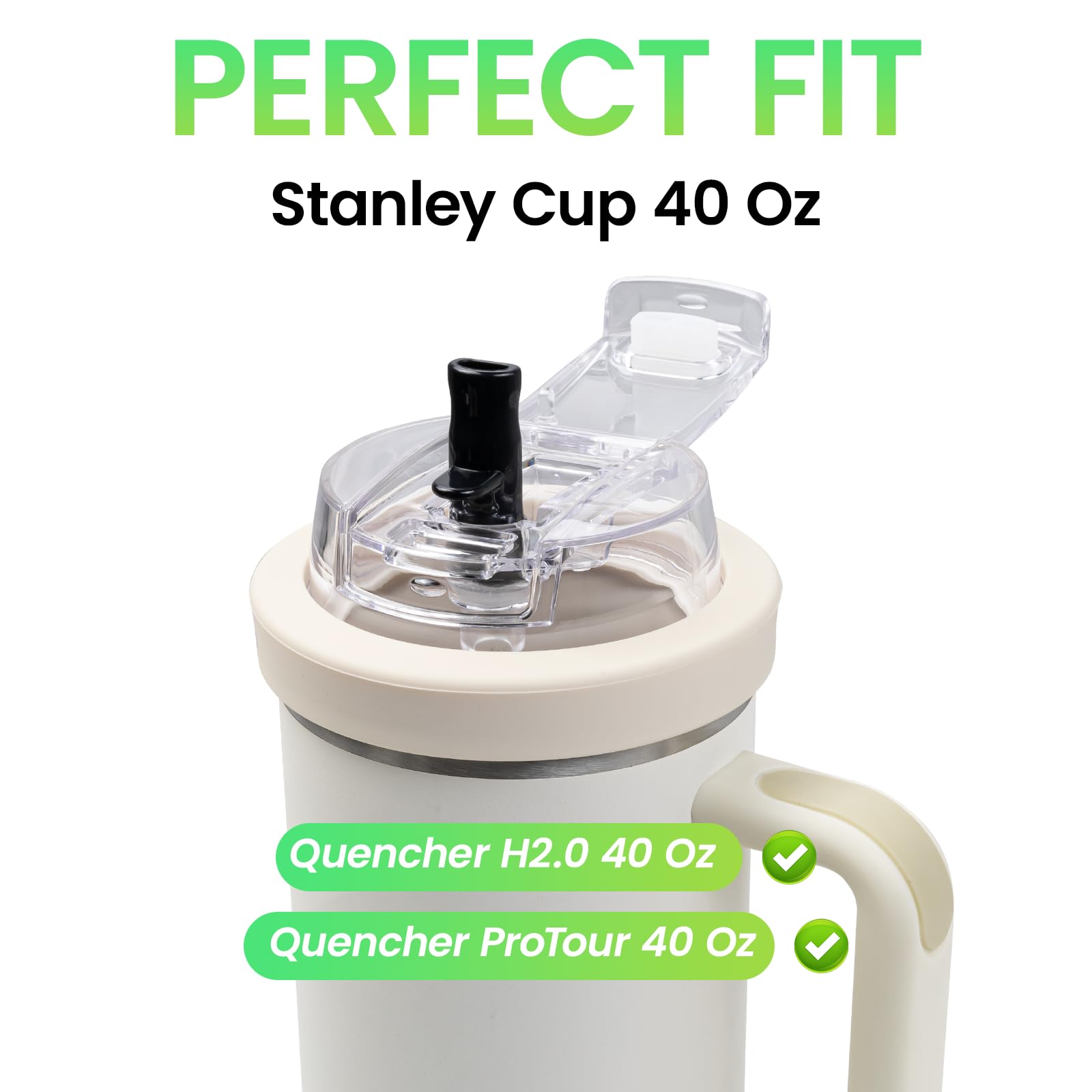 ZOISX Designed for Stanley 40 oz Flip Straw Lid, [2 Drinking Ways] Cup Lid Replacement for Stanley 40 oz, Dishwasher Safe Leak proof Spill Proof Tumbler Lid, Cream