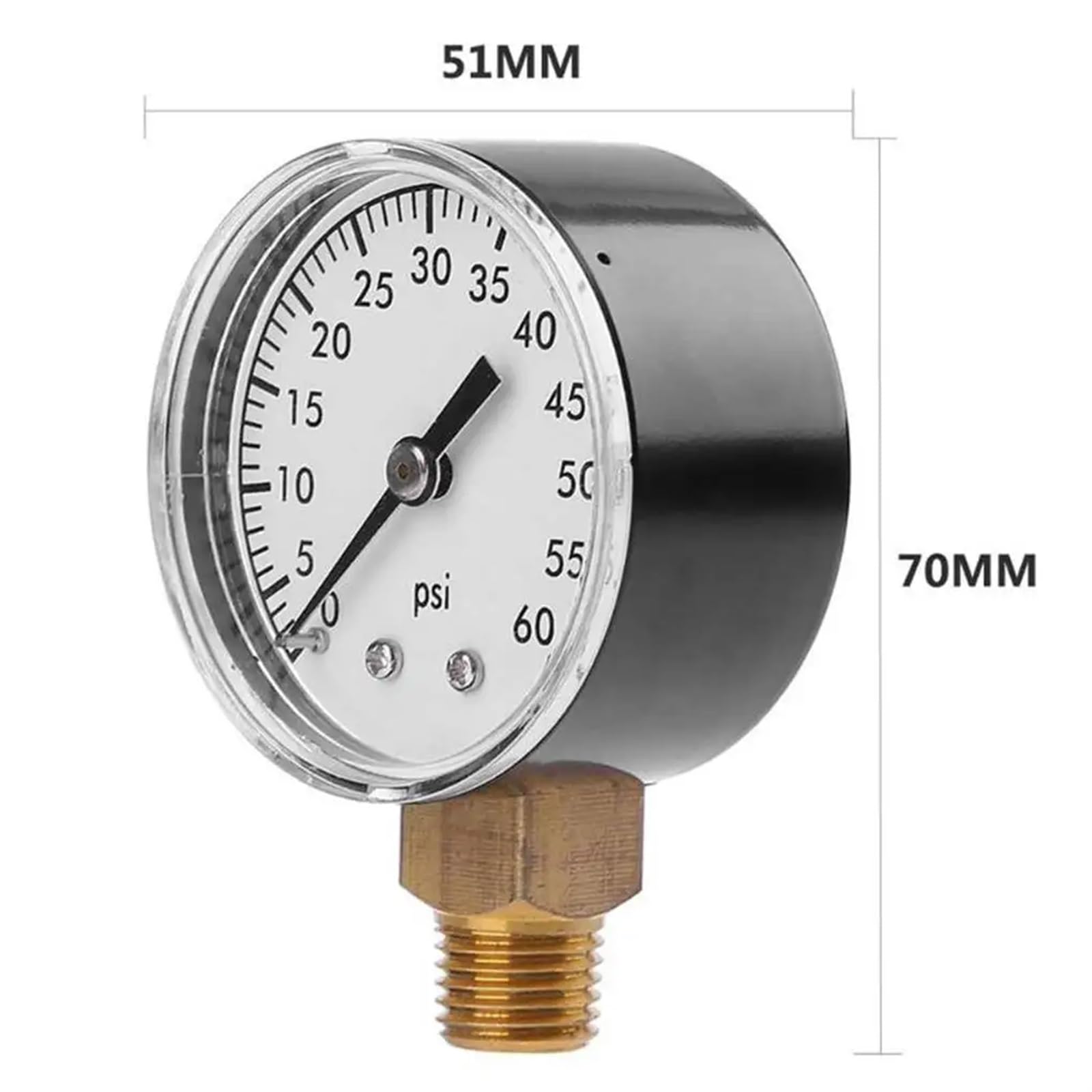 Vakuum-Manometer, 0–60 PSI, Mini-Manometer, Zifferblatt, Wasser, Öl, Luft, hydraulischer Druckprüfer, Messgerät, 1/4 Zoll NPT-Gewinde, Luftkompressor-Messgerät
