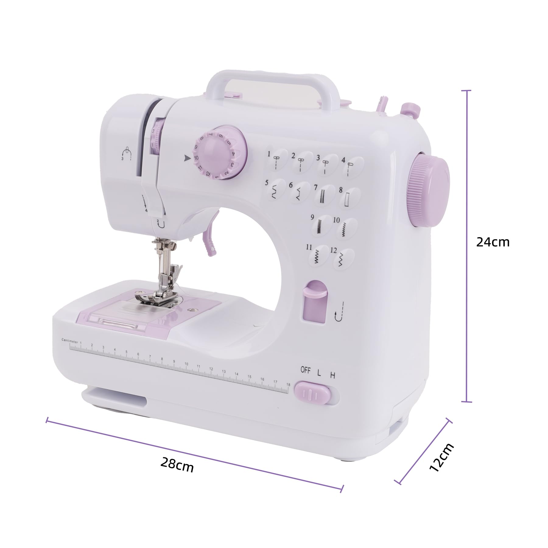 Máquina de coser compacta para principiantes, 12 patrones integrados, ligera con función inversa y control de pies, para manualidades de ropa y reparaciones (505) 5