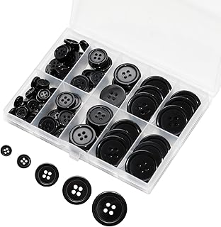 Lilaly 100 pcs Black Buttons for Crafts, 5 Sizes Mixed Round Sewing Butt...