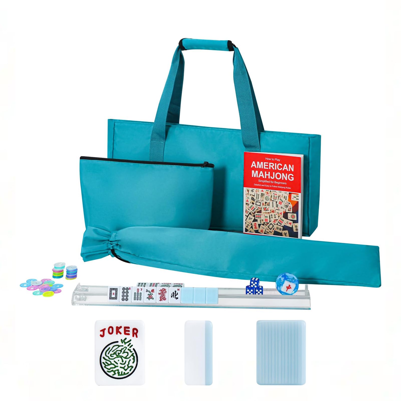 Photo 1 of **MISSING PARTS***GUSTARIA American Mahjong Game Set, 166 Blue Tiles, Blue Bag and Accessories, 4 All-in-One Transparent Rack/Pushers, Mahjong Tile Set