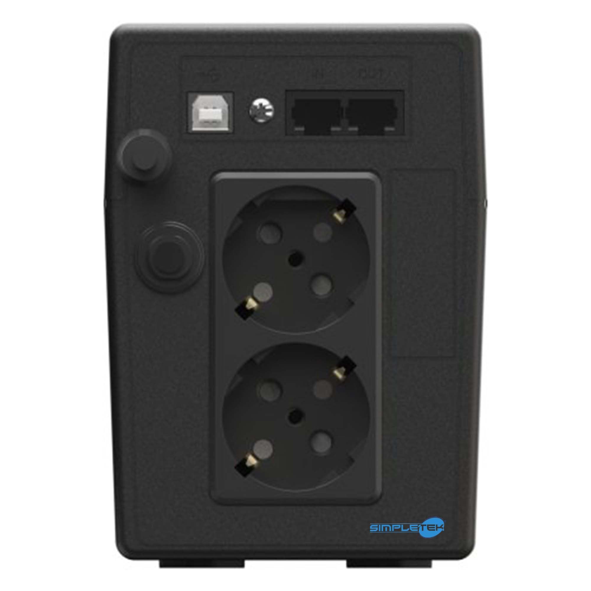 SIMPLETEK - UPS 650VA 360W Line Interactive con AVR - display LCD - 2 prese Schuko | protezione RJ45, protezione da sovratensioni