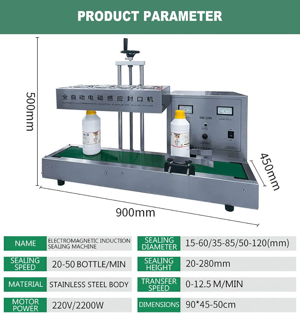 Sellador continuo de tapas de botellas por inducción electromagnética, máquina selladora automática de papel de aluminio de 2200 W, máquina selladora de tarros por calor de 15-120 mm para botellas d