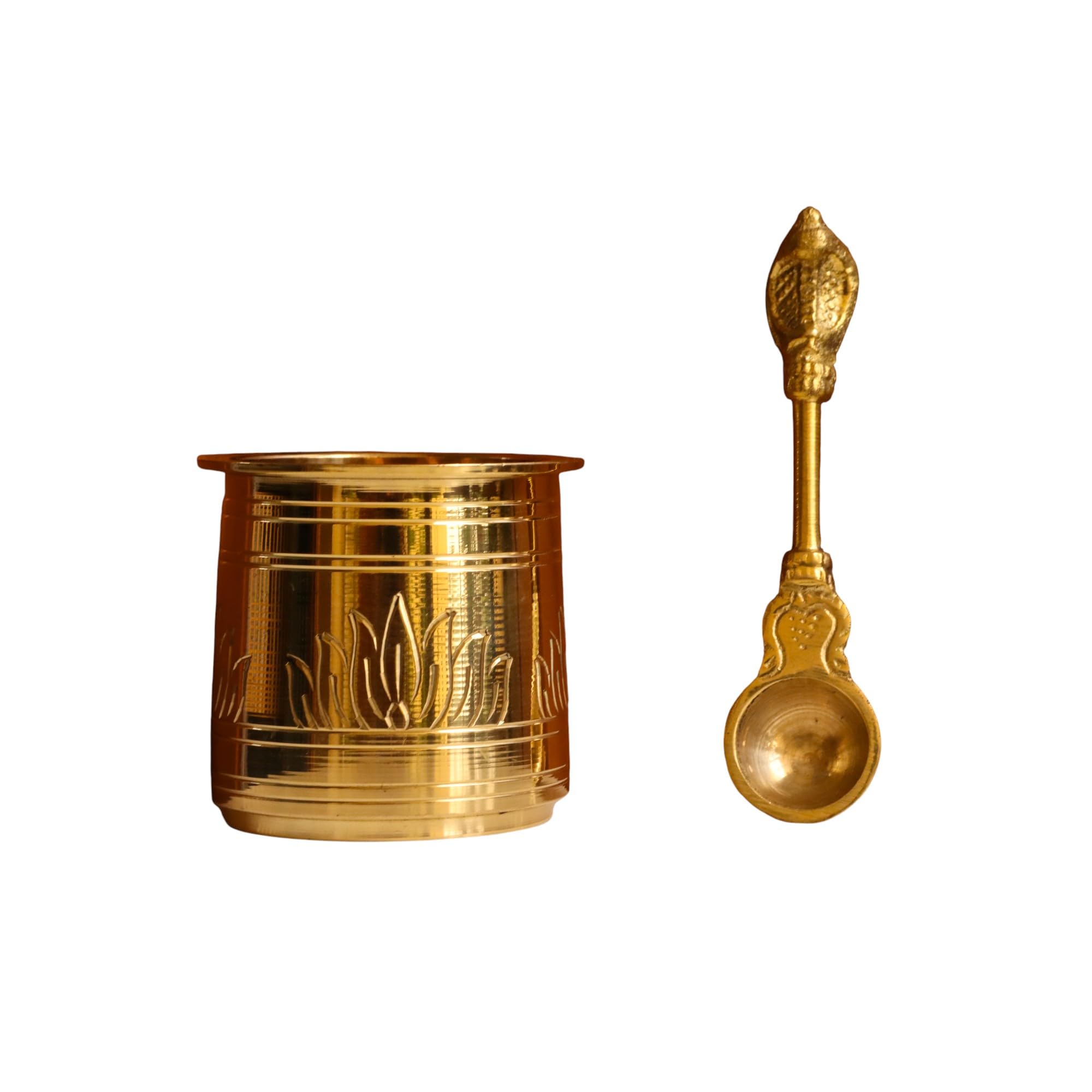 Brass Lotus Panchapatra Udharini Set - Pooja Thali -6