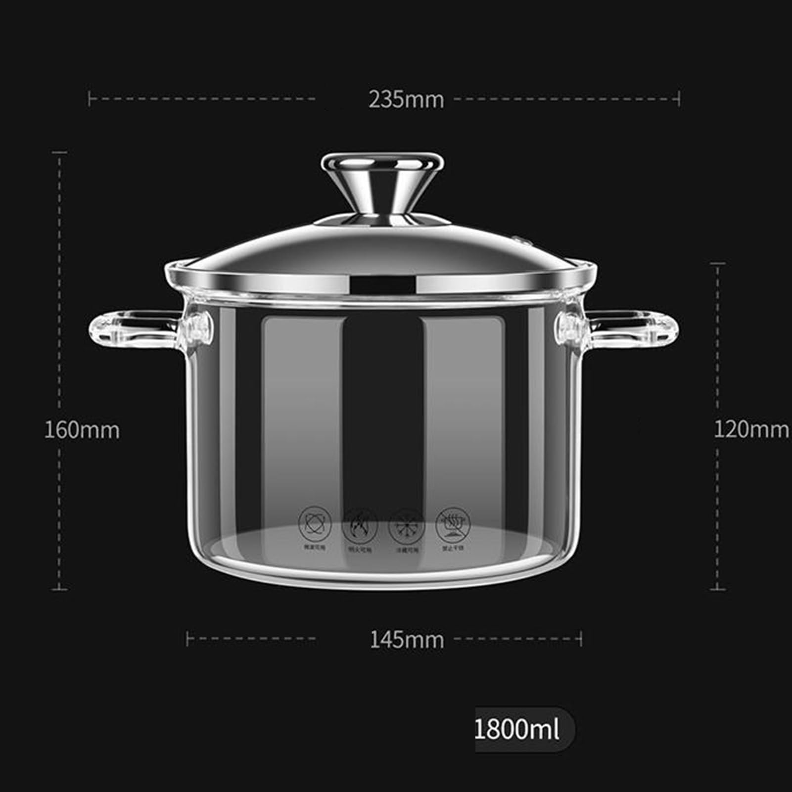 Glastopf for Kochen, hitzebeständiger Suppentopf, transparenter Auflauf | Suppenschüssel mit Deckel , Glastöpfe for Suppe, Milch, Nudeln(1.8L)