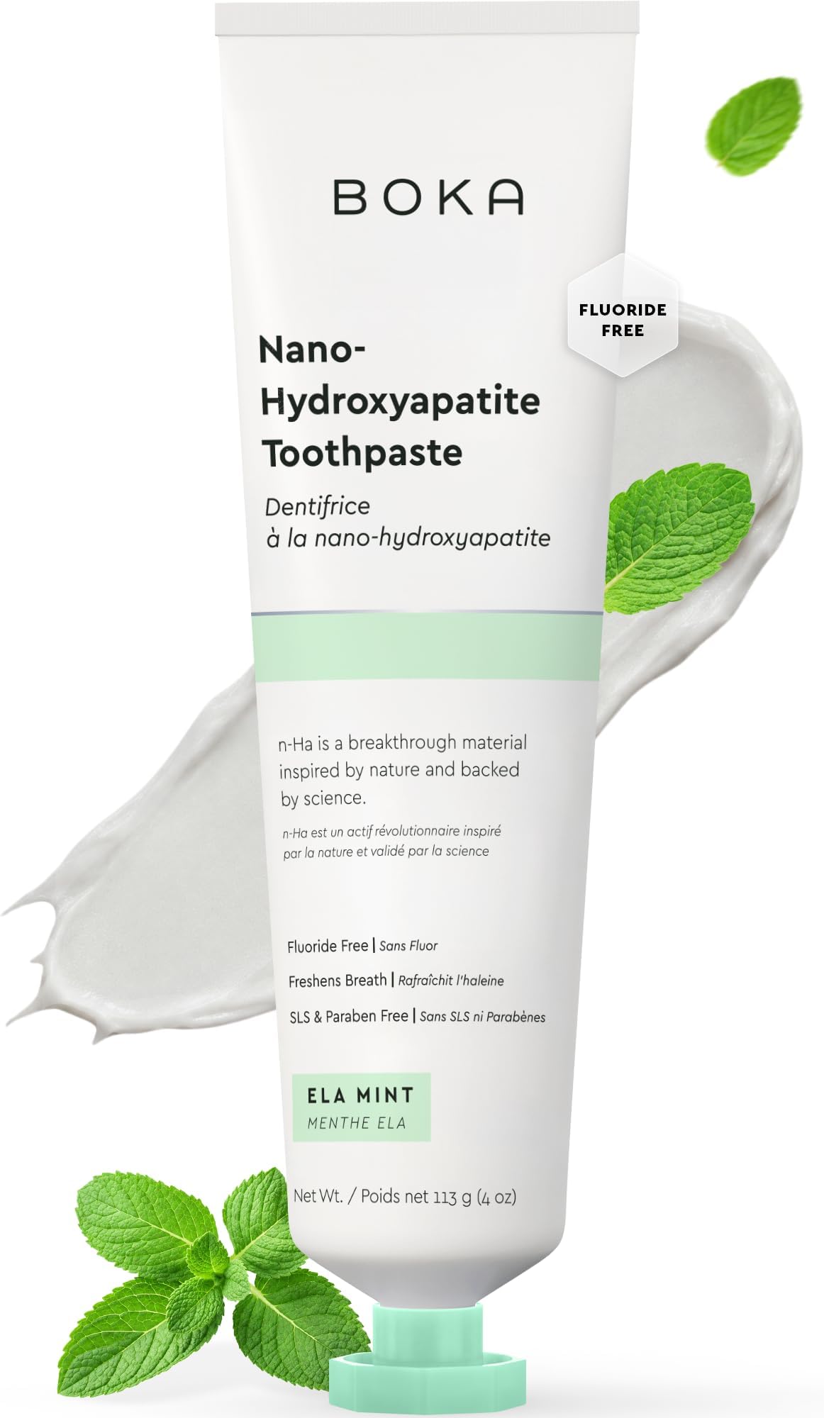 Boka Ela Mint Natural Toothpaste - Nano-Hydroxyapatite for Remineralizing and Sensitivity, Fluoride-Free I Dentist Recommended, Made in USA I 4oz