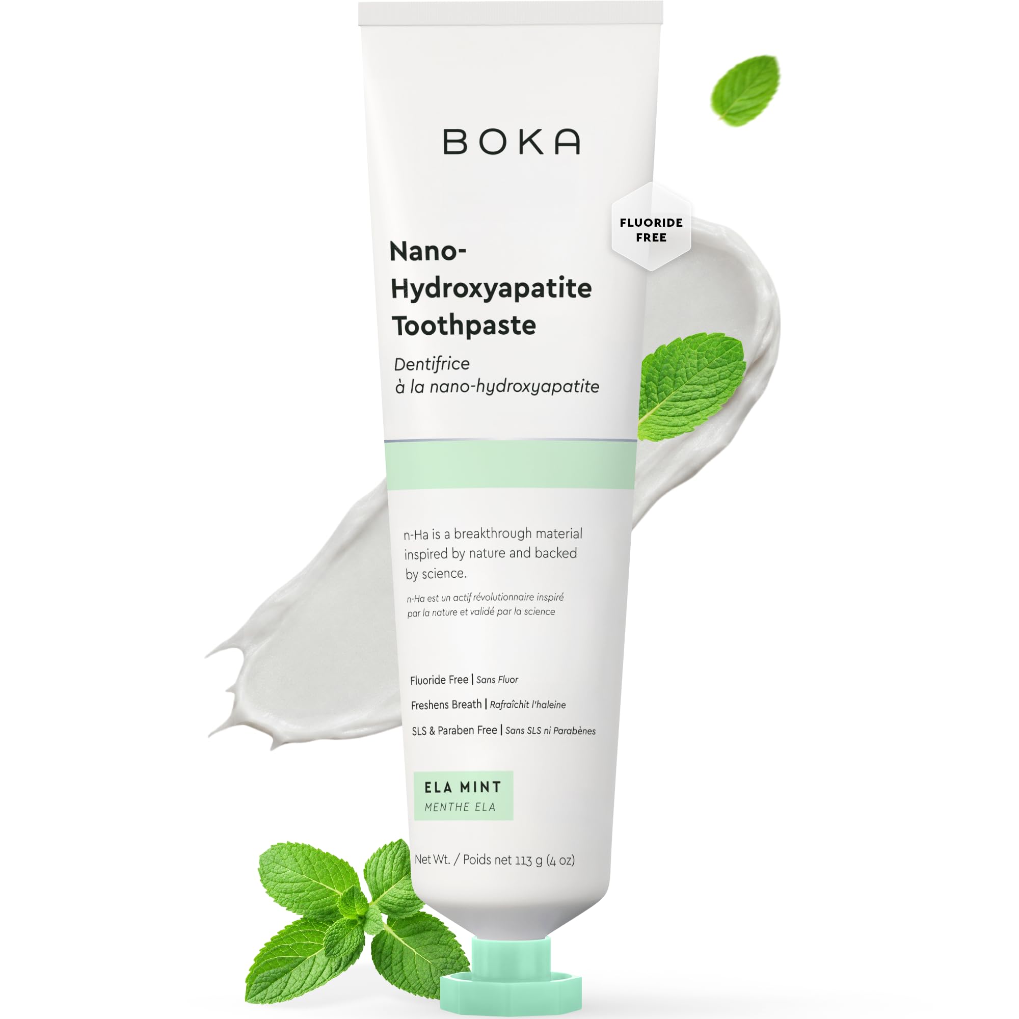 Boka Toothpaste - Fluoride Free Toothpaste, Nano Hydroxyapatite Toothpaste | Appropriate for Sensitive Teeth - Adult Oral Care - Ela Mint - 4 Oz, 1PK