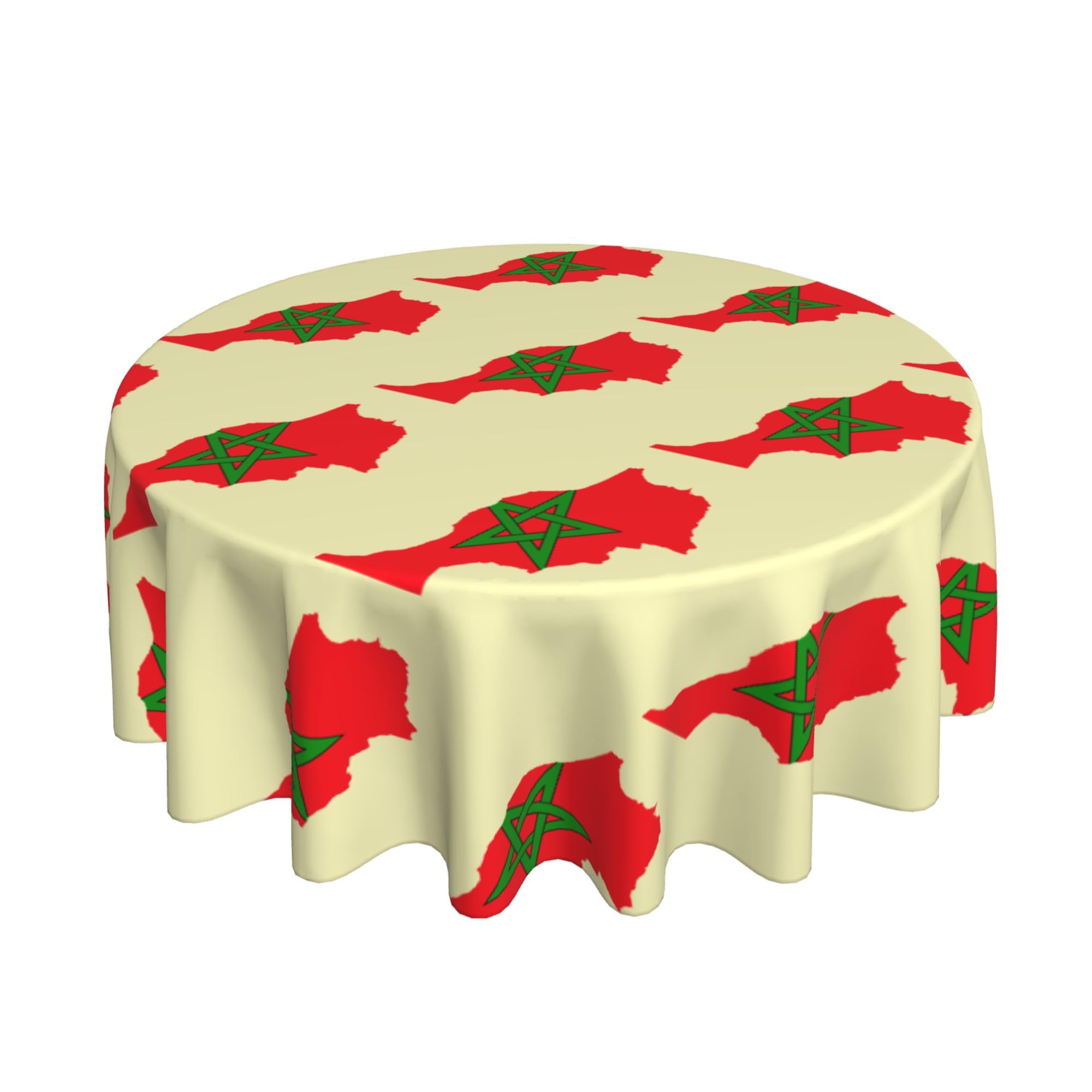 HLBSDM Morocco Flag Map 60" Restaurant Circle Decor Tablecloth Festive Table Cover Round Art Desk Cloth