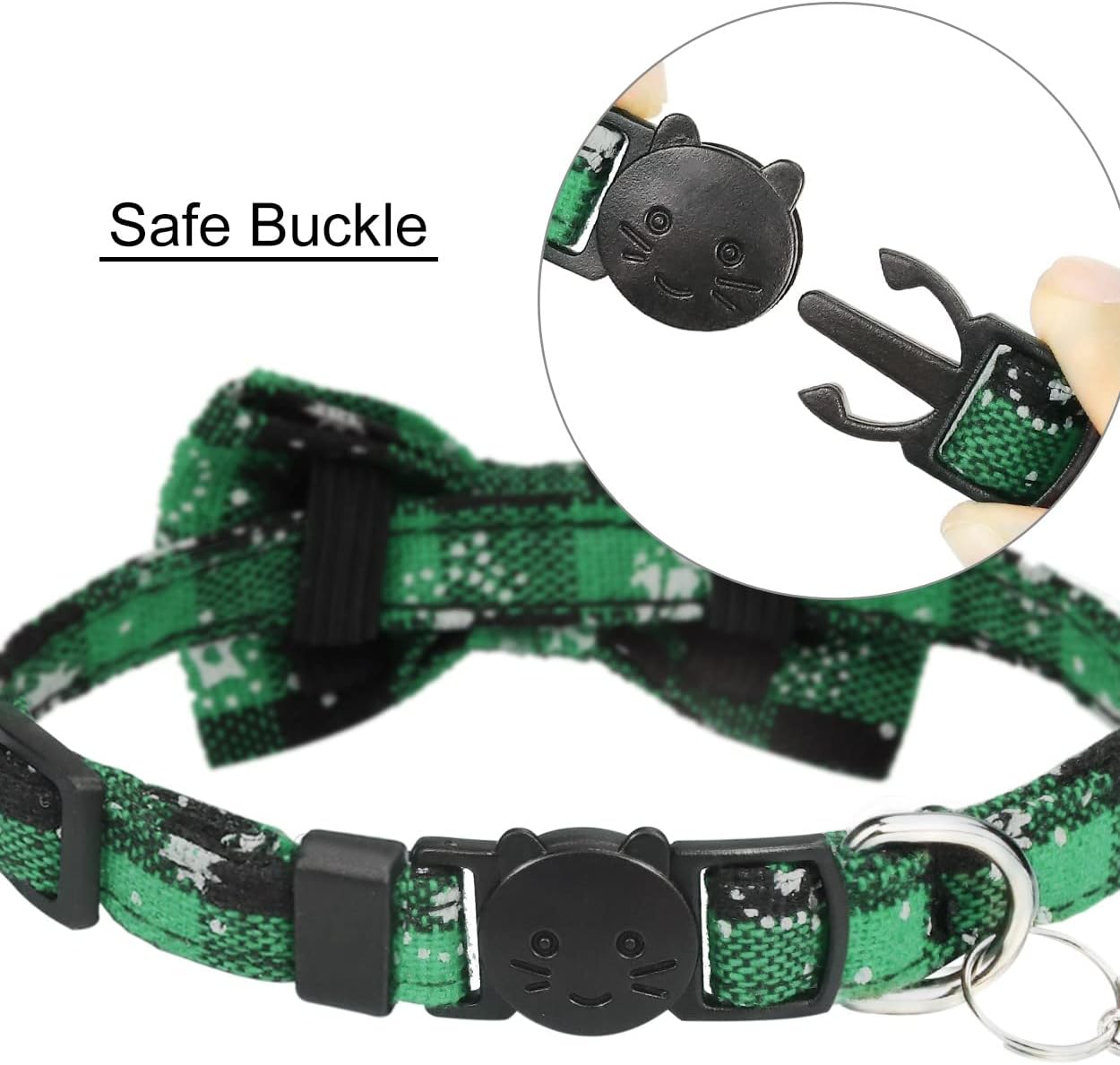 Dynmeow Christmas Plaid Pattern Cat Collars Breakaway with Removable Bell & Bowtie, Christmas Green