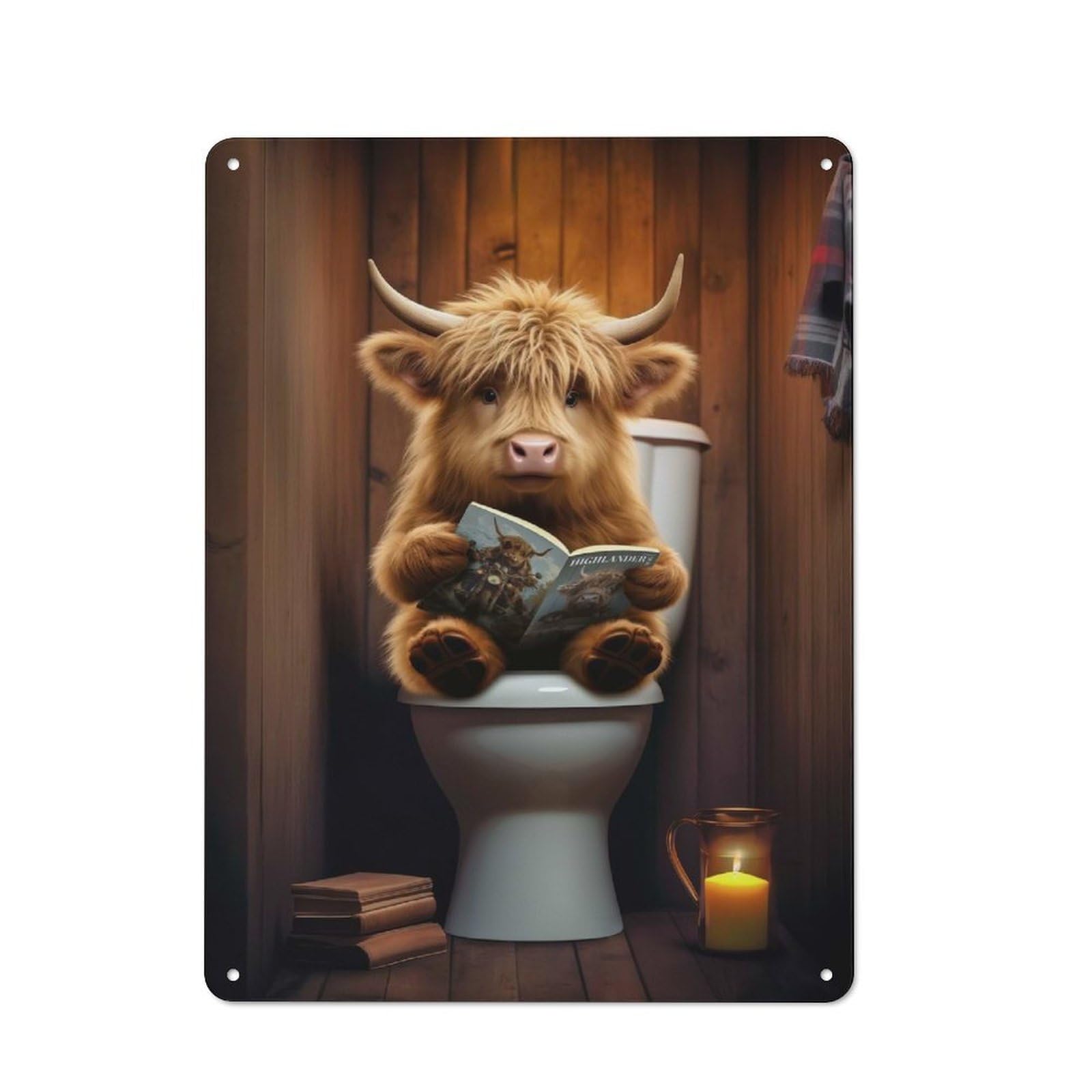 Junmoney Style-24 Workshop Style Baby Highland Cow Toilet Tin Sign 40X30cm, Workshop Wall Decor For Tool Room, Garage, Studio Or Home Bar