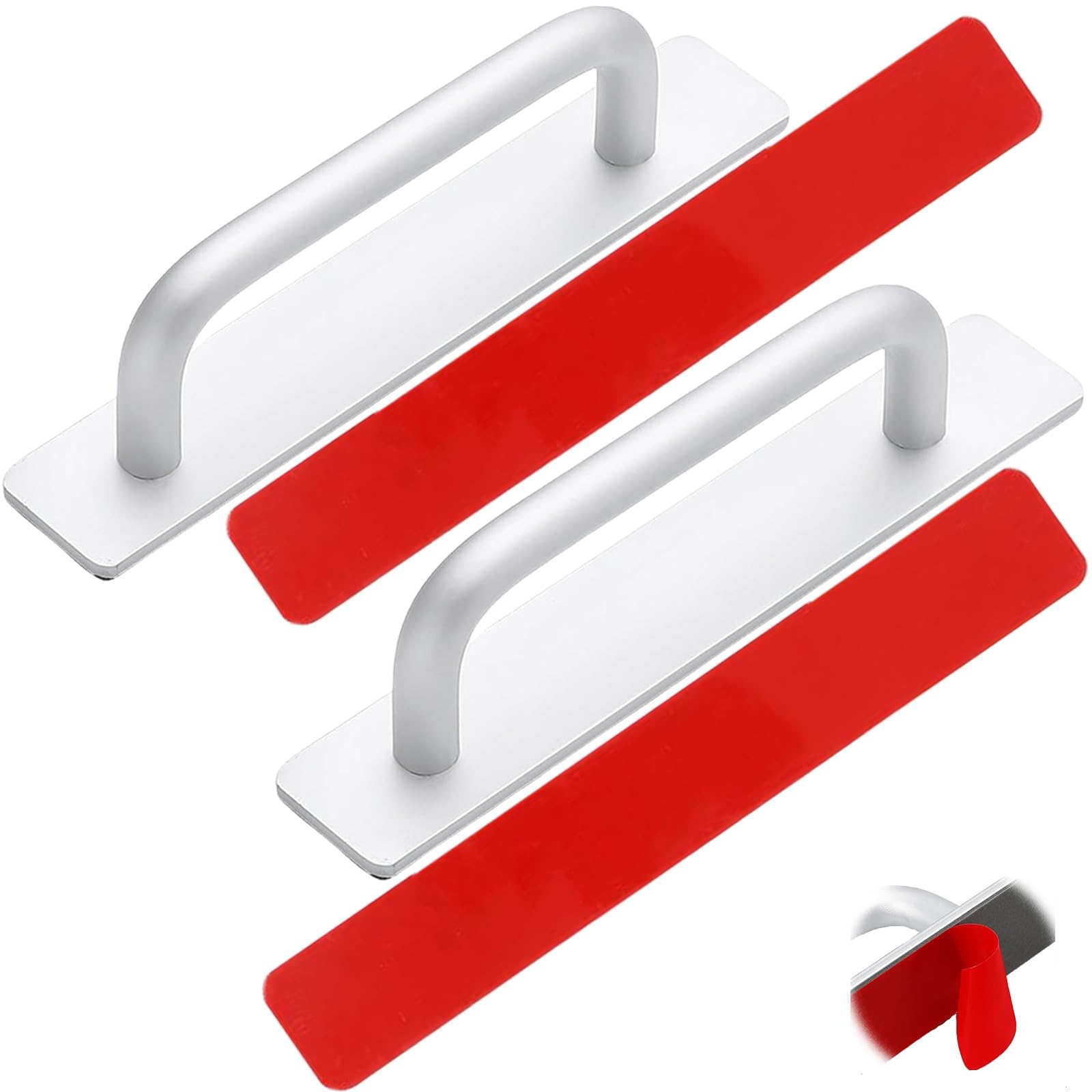 Juformin 2 Pack Self-Adhesive Drawer Handles, Aluminum Alloy Drawer Pull Handles,Adhesive Installation,Replace or Upgrade Handles on Cabinet Doors, Sliding Doors, Glass windows, Drawers，148mm, Silver