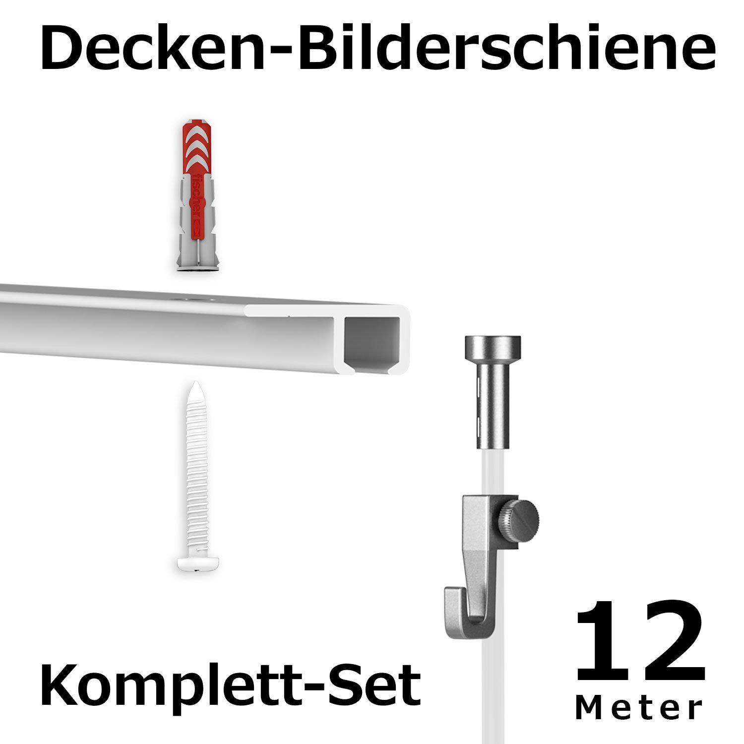12 Meter Deckenschienen - Galerieschienen - Bilderschienen Komplett Set 6 x 2m