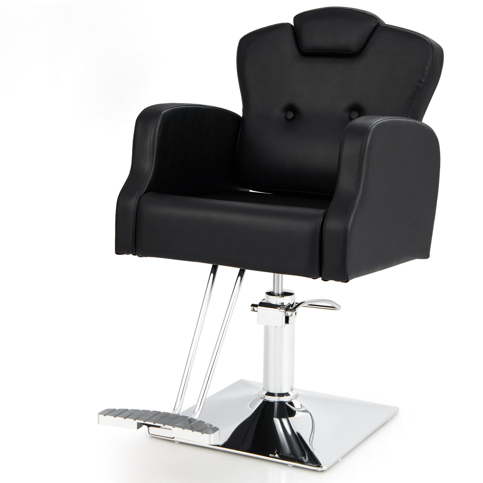 GOPLUS Silla de Peluquería con Bomba Hidráulica, Silla de Barbero Moderno Giratorio 360 ° con Asiento Ajustable, Reposacabezas, para Salón de SPA y Belleza, Barbería, Carga 150 kg, Negro