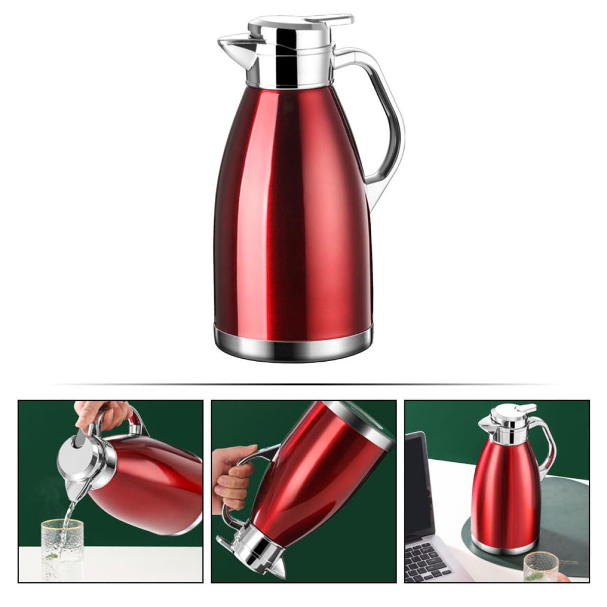 TOYANDONA Bouteille D'eau Isotherme et Grosse Capacité 2,3l en Acier Inoxydable Poignée, Double Paroi Isolante Facile à Utiliser pour Maison et Bureau