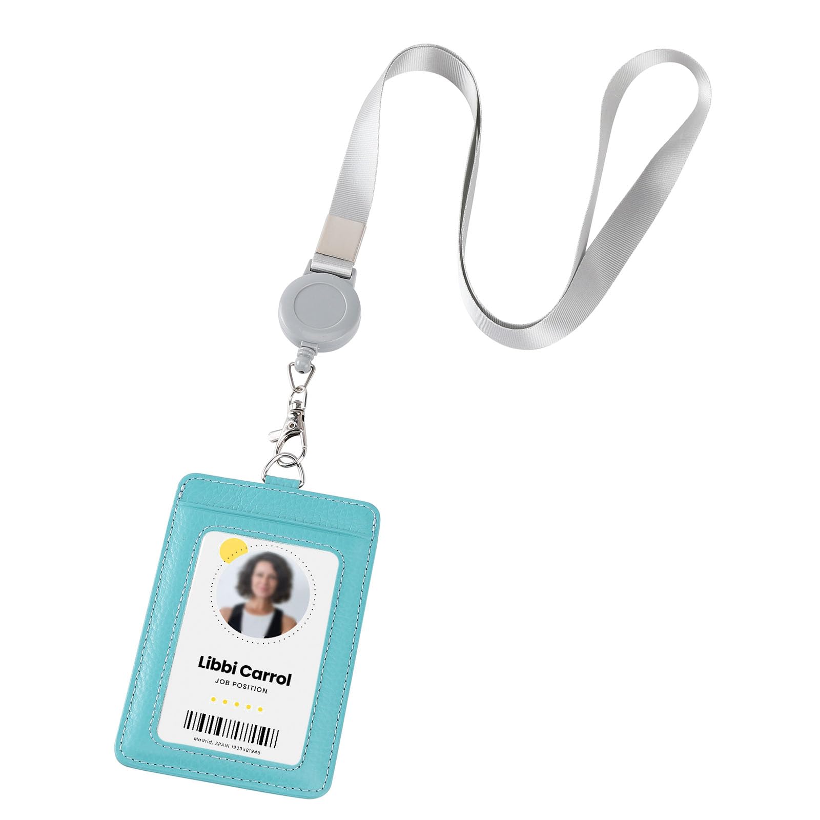 Genuine Leather id Badge Holder with Lanyard,Soft,ID Card Holder,Up to 20 Colors and Grains to Choose,frommultiple Card Slots,Vertical Work Name Badge