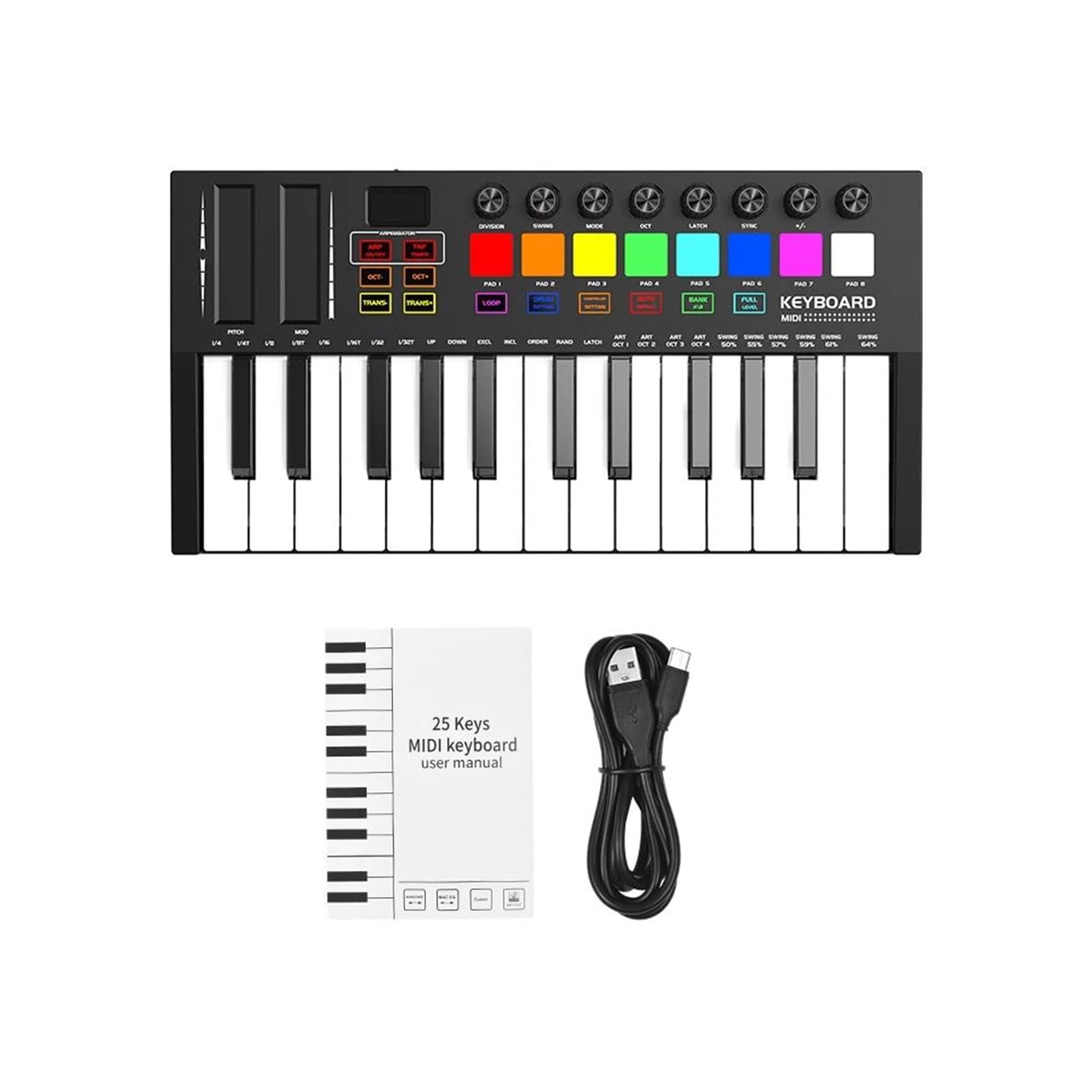 Professionelle Elektronische Tastatur 25-Tasten-MIDI-Keyboard-Controller Elektronisches Audio Tragbares Arrangieren Strike Pad Keyboard Piano MIDI-Controller