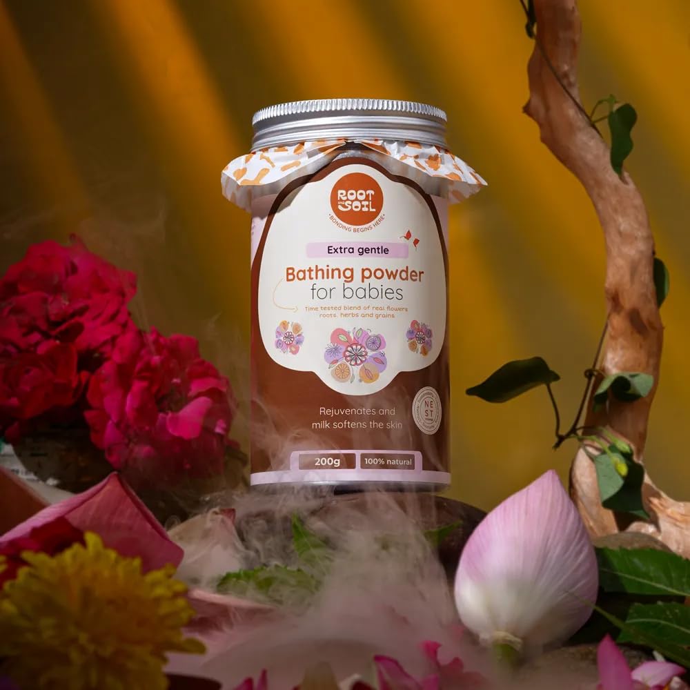 ROOT and SOIL Extra Gentle Baby Bathing Powder (200 g) | Traditional Herbal Baby Bath for Newborns 0+ Months | 20+ Botanicals with Damask Rose | No Soap, No Lather, No Preservatives-image-27
