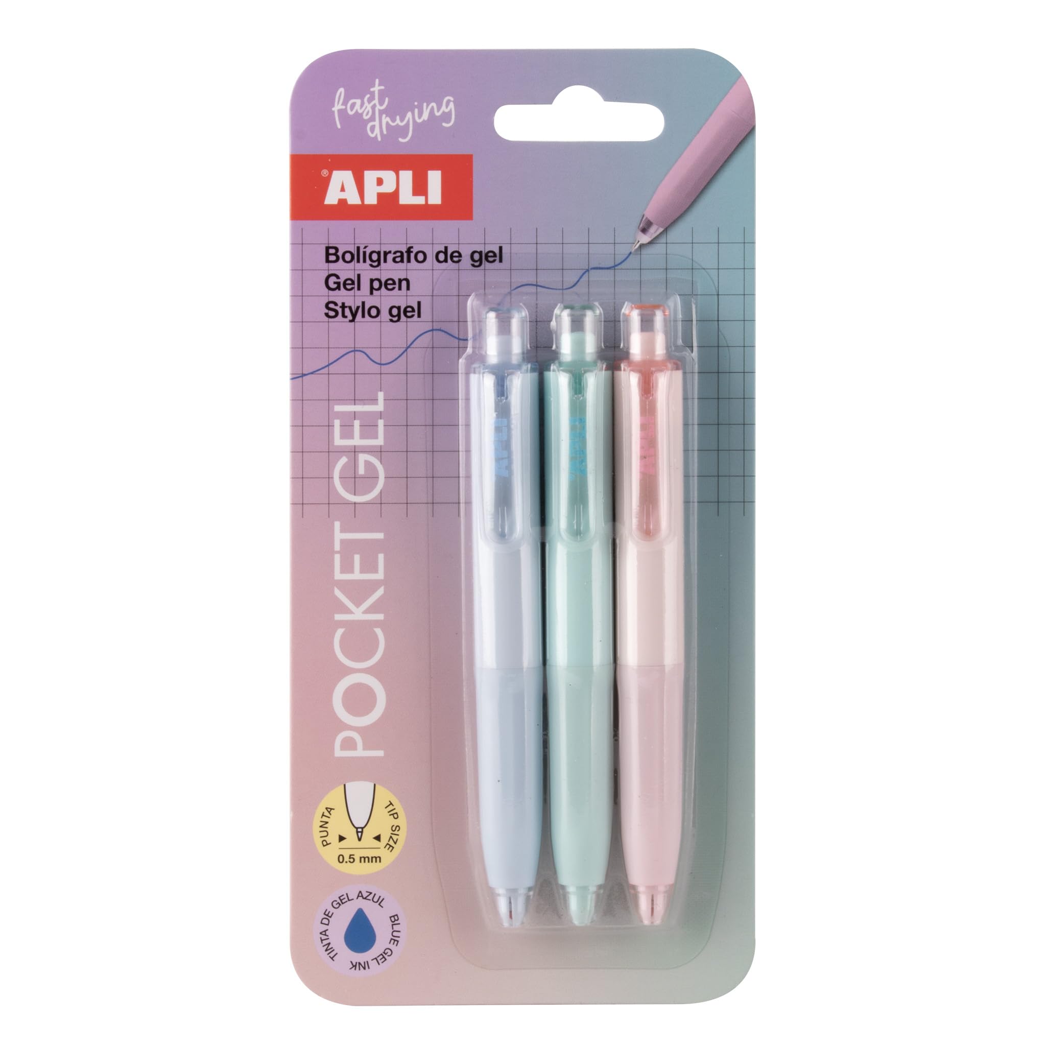 APLI 20499 – Pack 3 bolígrafos gel mini colores surtidos