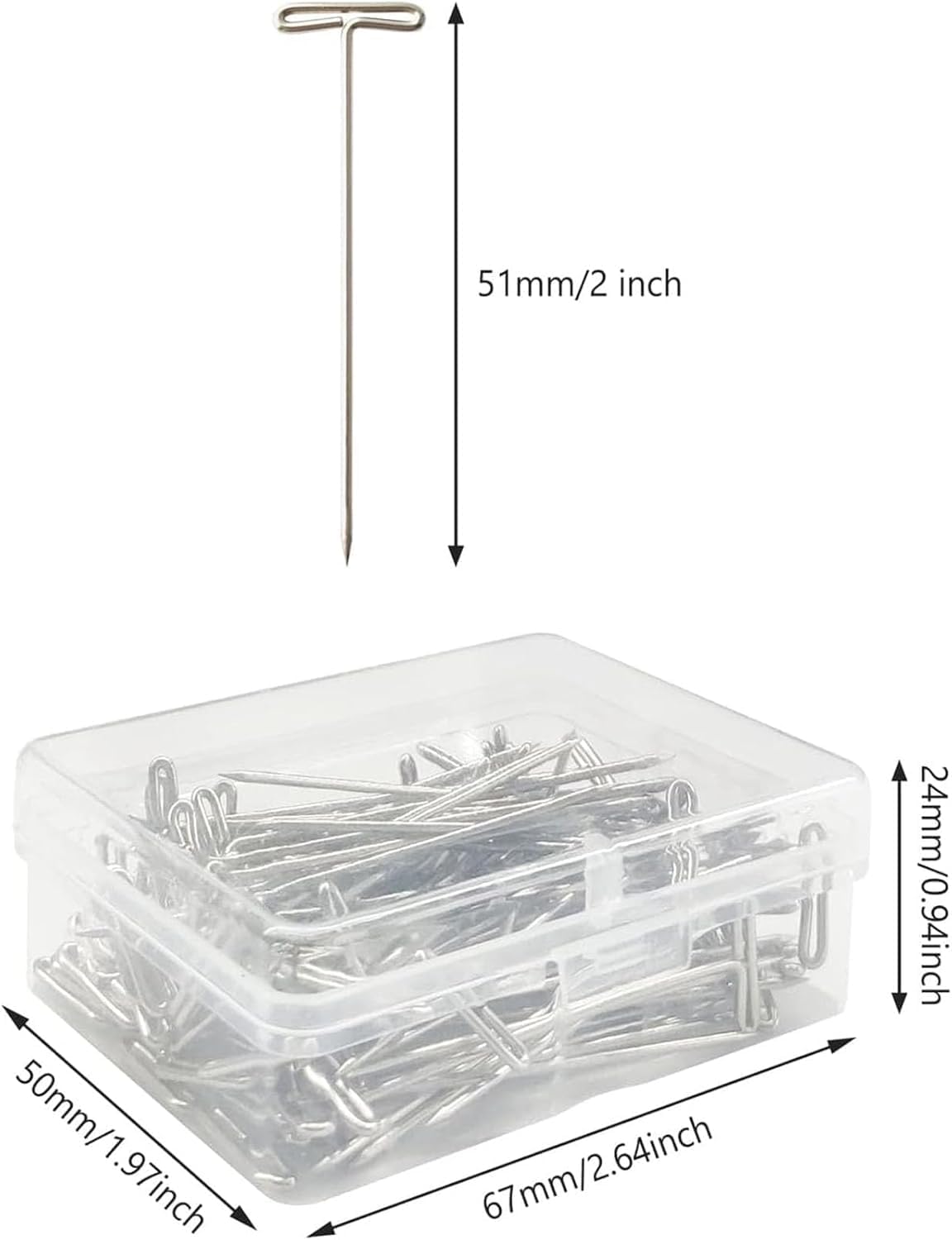 50 Pack 2 inch T Pins, T for Wigs, for Foam Head, T for Sewing, T for Blocking Knitting, Wig T, Blocking, T Pins for Office Wall 2 inch/ 51 mm