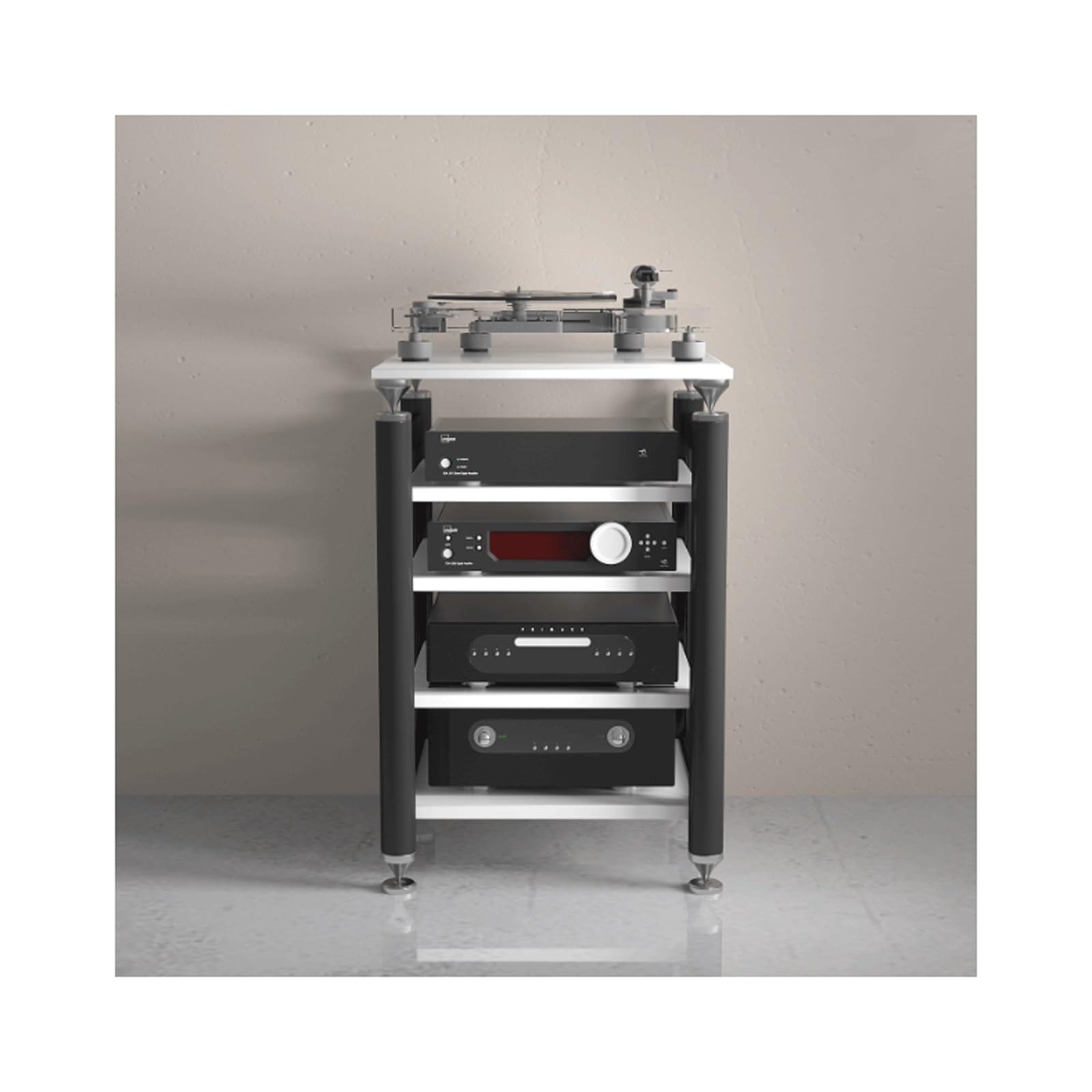 Nowoczesny stojak HiFi Regulowany o Rack Tower Open Ste Cabinet 4Tier Ma Stojak do kina domowego Centrum rozrywki Biały h oVideo Sto Solut