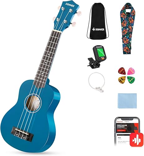 Miniatura 36 de Donner Ukelele soprano para principiantes, ukelele mate de 21 pulgadas, kit para principiantes con correa para bolsa, afinador, cuerdas, púas