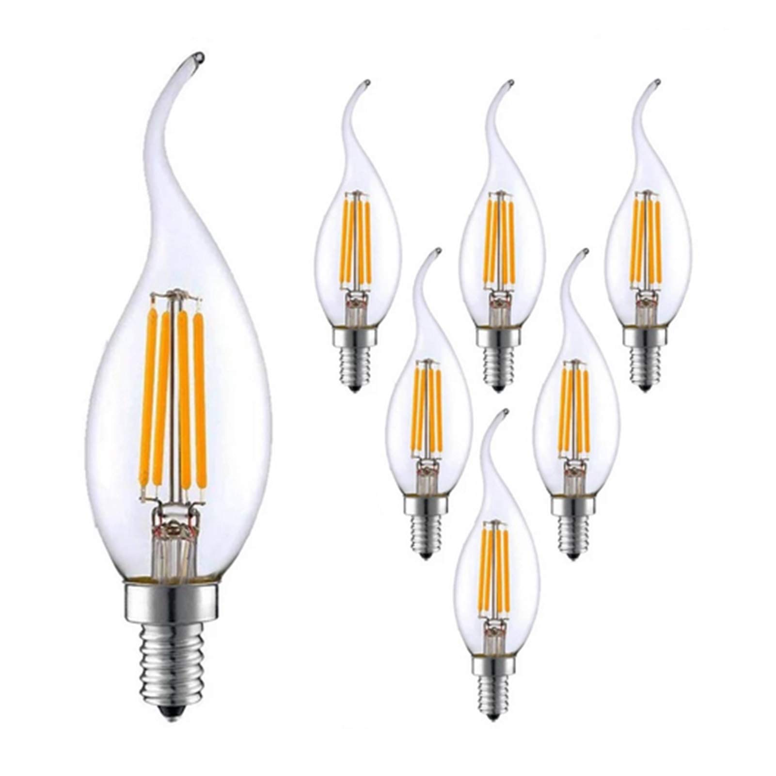 Lampadine a candela a filamento dimmerabili LED C35 Candelabri con punta piegata Stile classico Edison vintage, Portalampada, Bianco caldo/Bianco freddo, Confezione 6, Bianco caldo