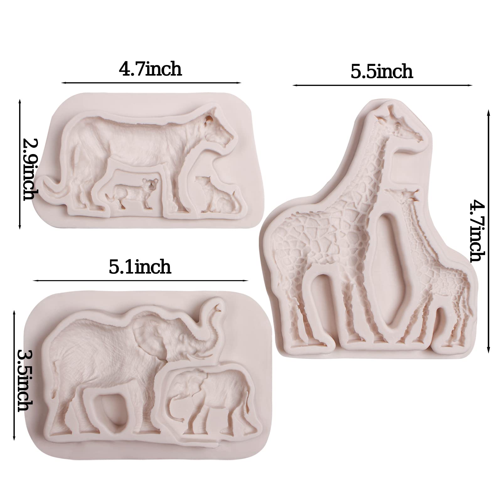 Elephant Silicone Chocolate Mold, Giraffe Lion Safari Animal Fondant Molds for Cake Decoration Cupcake Topper Candy Sugar Craft Gum Paste Candle Soap Clay
