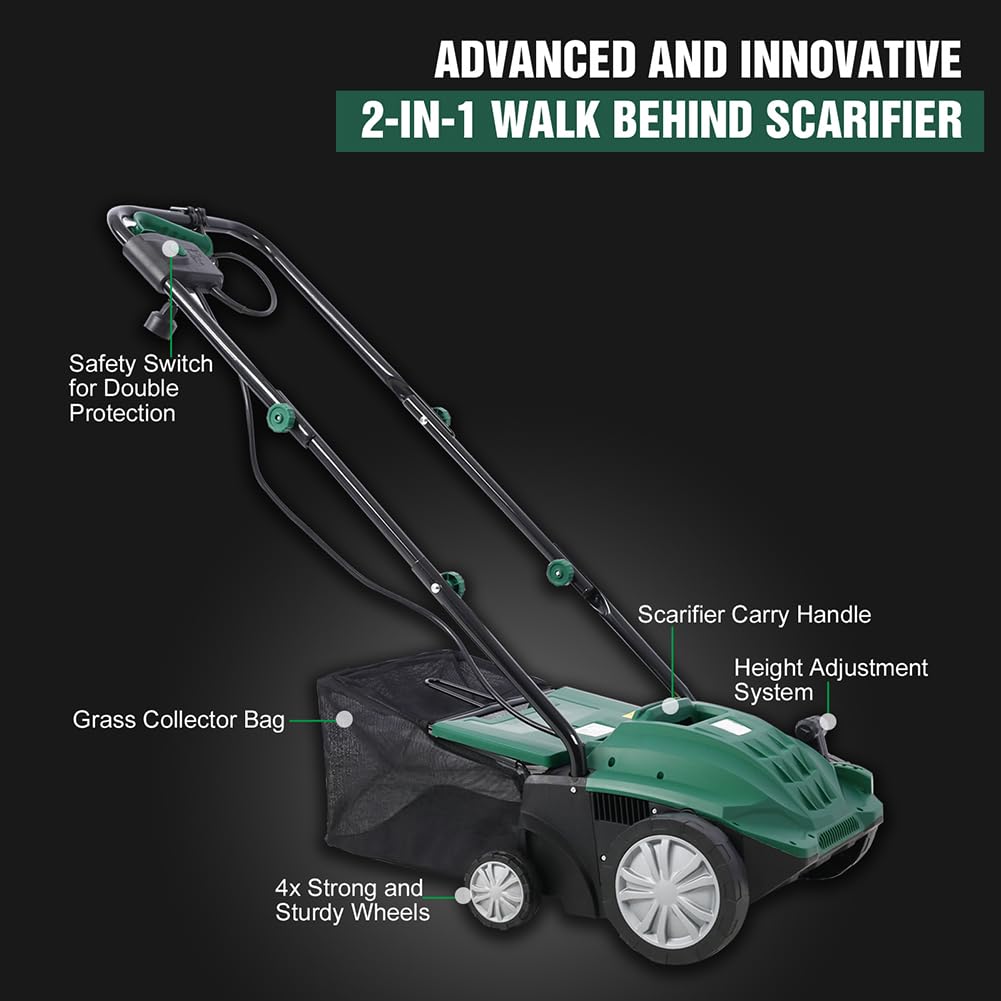 Escarificador eléctrico 2 en 1 de 13 Pulgadas, 12 amperios, con Bolsa de Recogida extraíble de 31.7 Cuartos para césped Principal