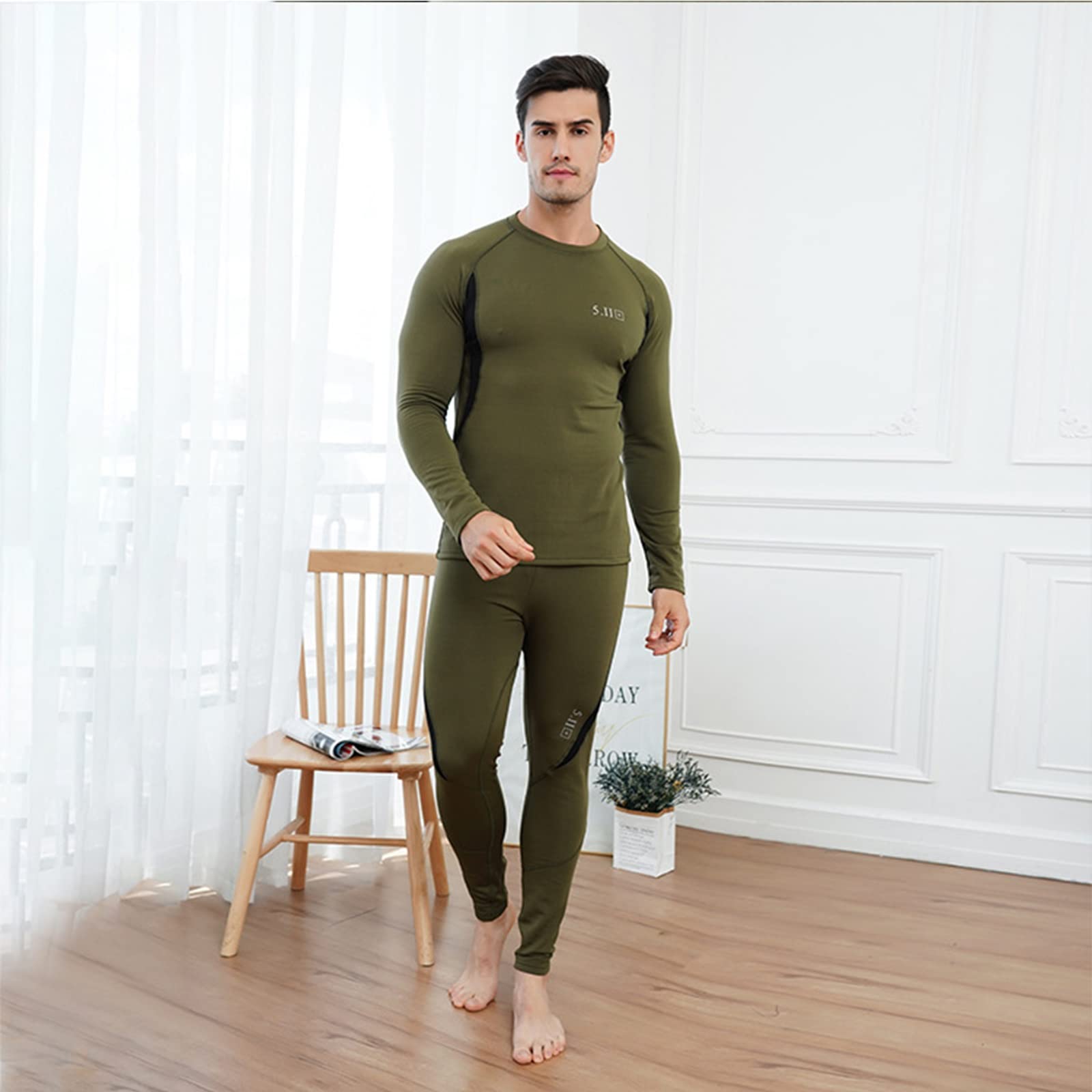 Wygwlg Inverno Sport all'aperto Biancheria Intima Termica per Gli Uomini, riscaldati Strati di Base di Caccia Gear, per Il Freddo Estremo (Color : Green, Size : L)