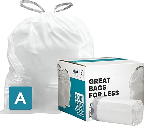 Plasticplace Bolsas de basura, compatibles con código A (200 unidades) forros de basura blancos con cordón, 4.5 litros, 1.2 galones, 11.5 x 15.5