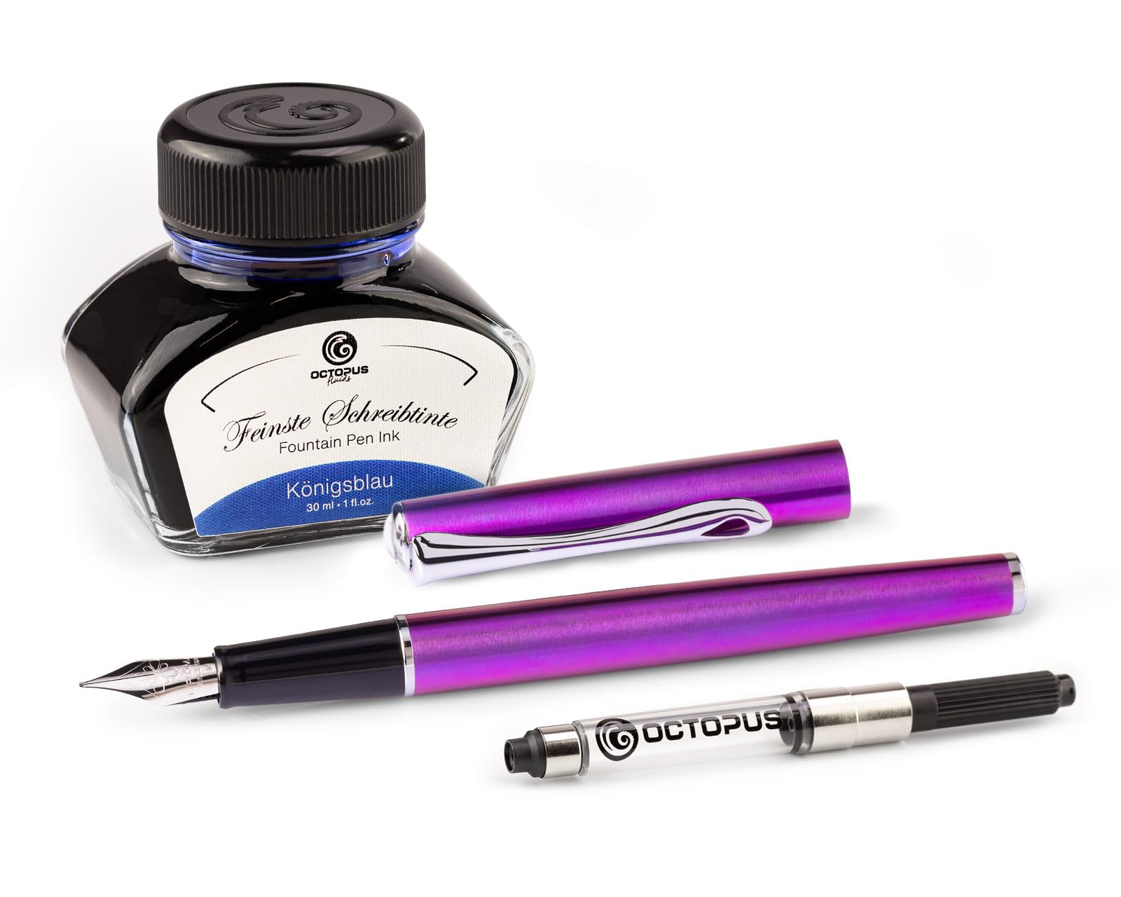 Diplomat Traveller Funky Fuchsia Fountain Pen Set, Metal Fountain Pen Set with Writing Ink and Converter, Writing Set