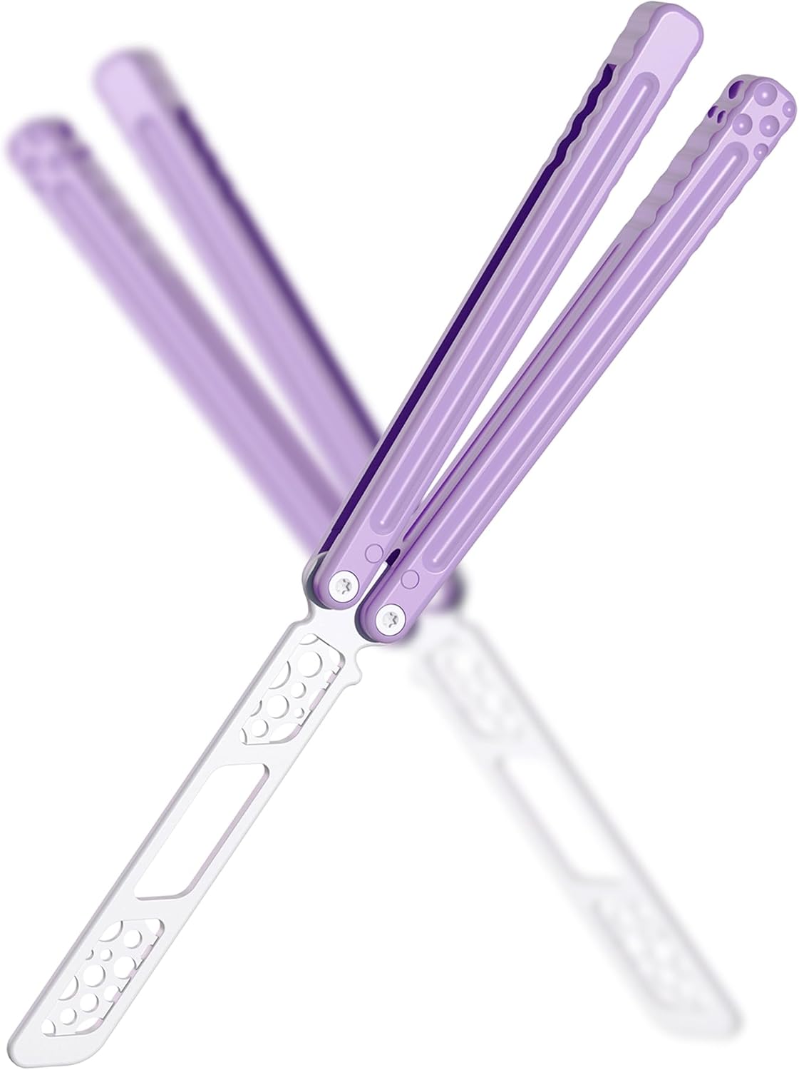 Nabalis Cheese Butterfly Knife Balisong Trainer, 6061 Aluminum, 420C Blade Material, Teflon-Coated, Public-Friendly Metal Trainer Purple
