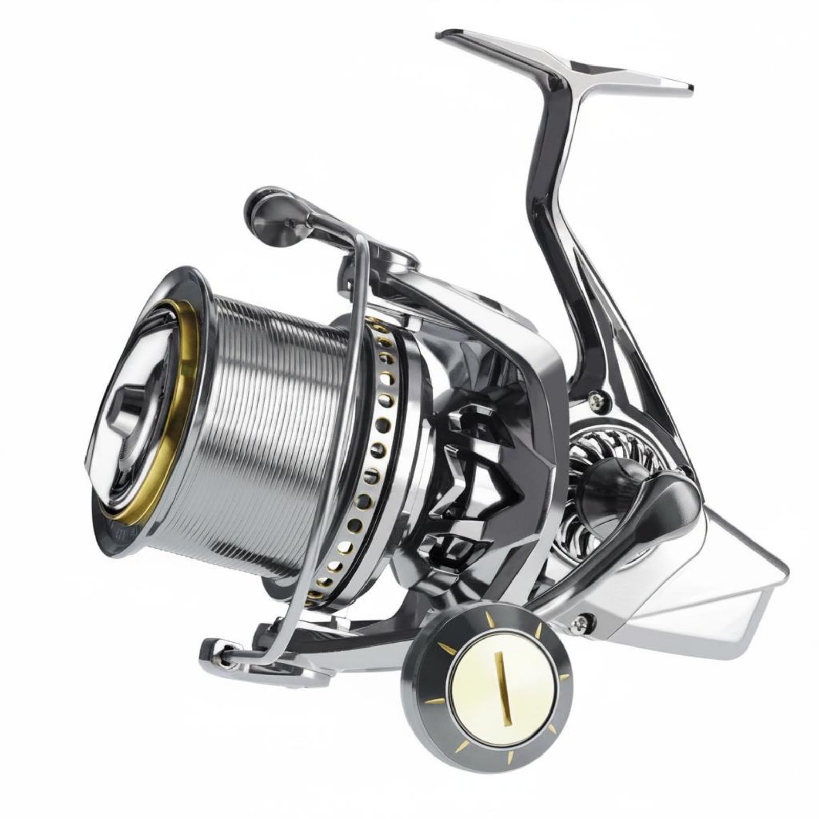 perfeclan Carrete de Pesca Carrete Giratorio Bobina Delantera Grande Asa Plegable Redondo Chasis Mecanizado Relación 4.8 1 Rodamientos 11+1 Adecuado para Pesca, 10000