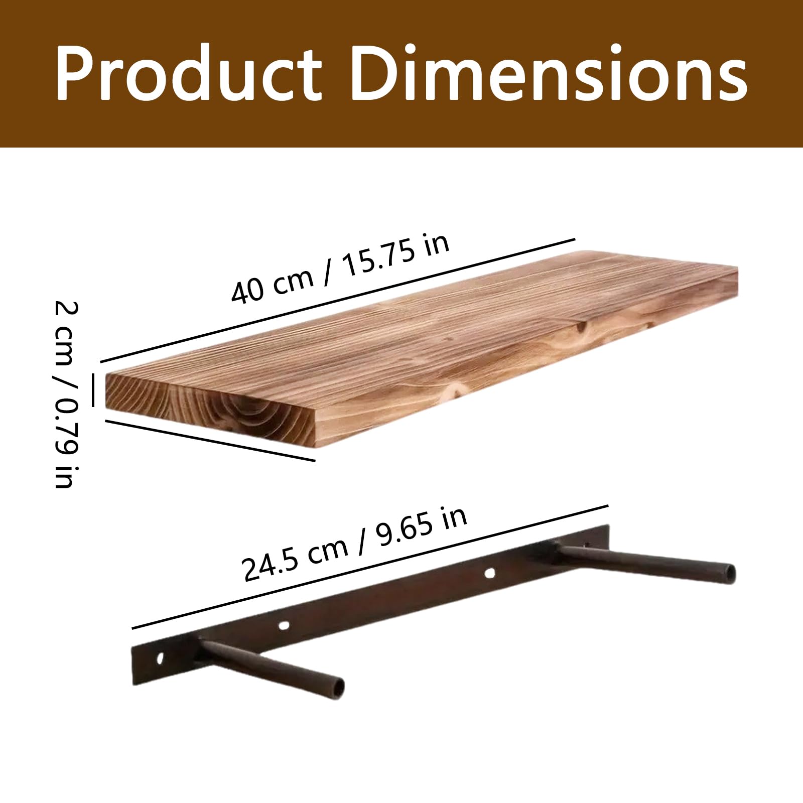 Półki wiszące na ścianę, Dębowa półka pływająca 42x15x2 cm Niewidoczne mocowanie Książki Rośliny Dekoracja Salon Sypialnia(2pcs)