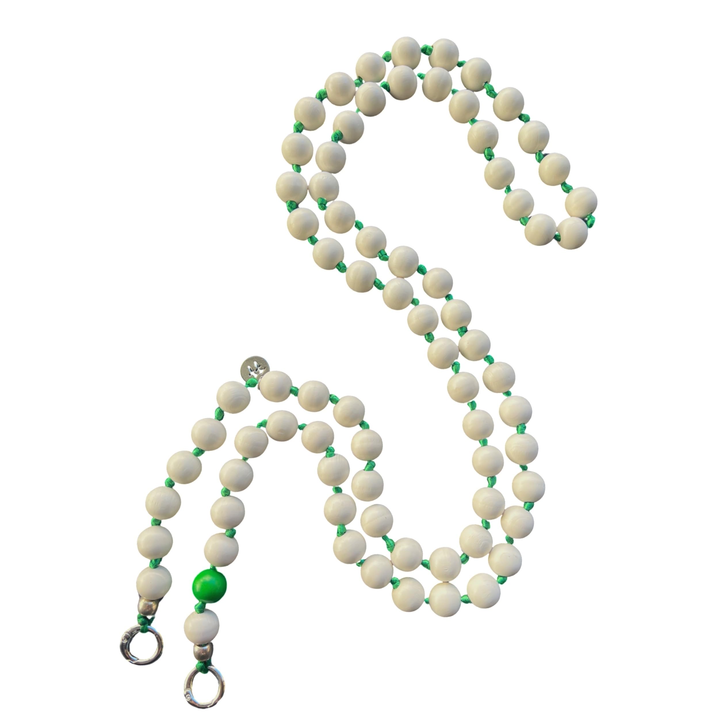 Handykette Lang Holzperlen weiß-lila I für alle Handys geeignet I ø15 mm I Länge ca. 138 cm