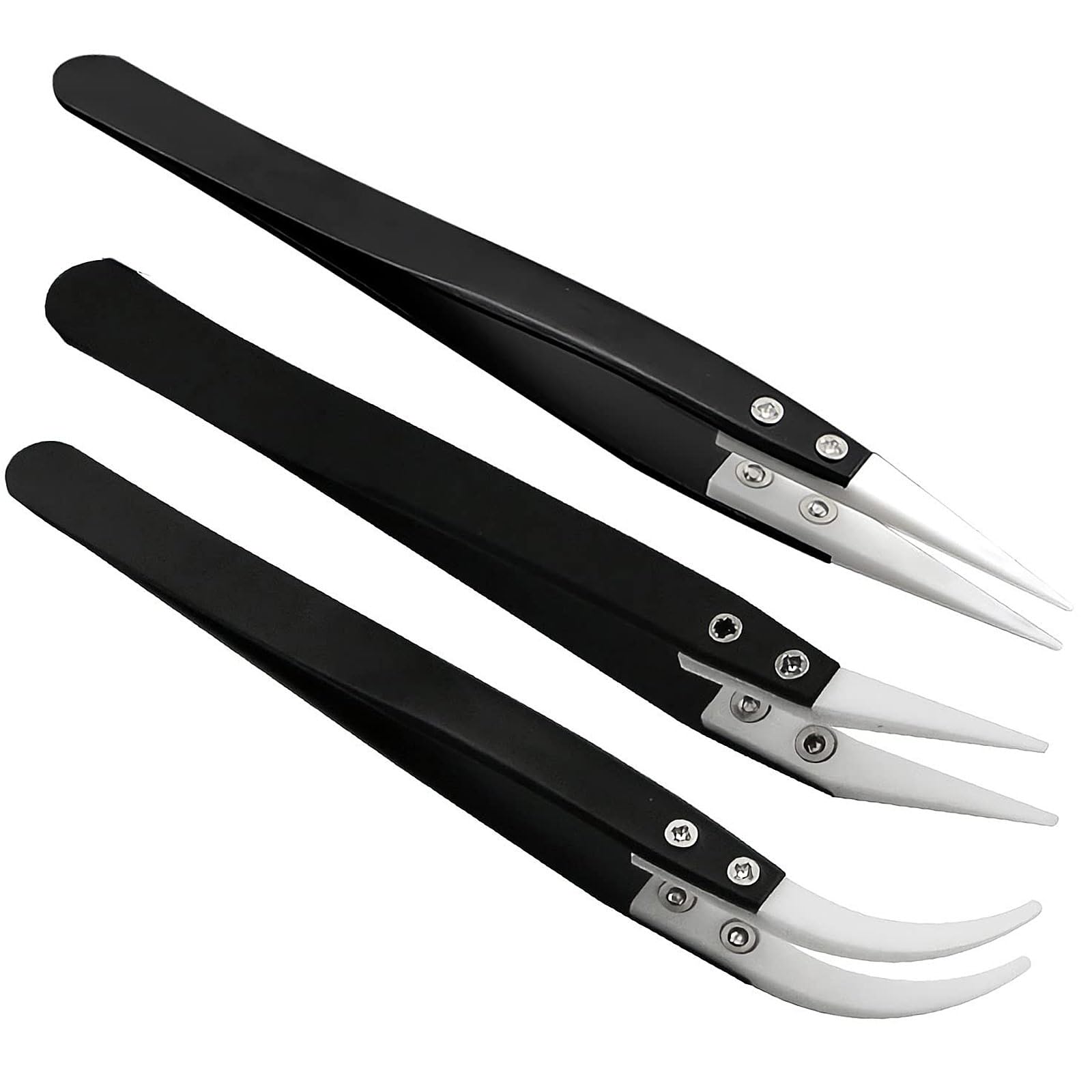 JYTDBCS 3Pcs Stainless Steel Ceramic Pointed Tweezers for Electronic Repair,Jewelry Making,Laboratory Work,High Temperature Resistant Insulated Clamping Tools