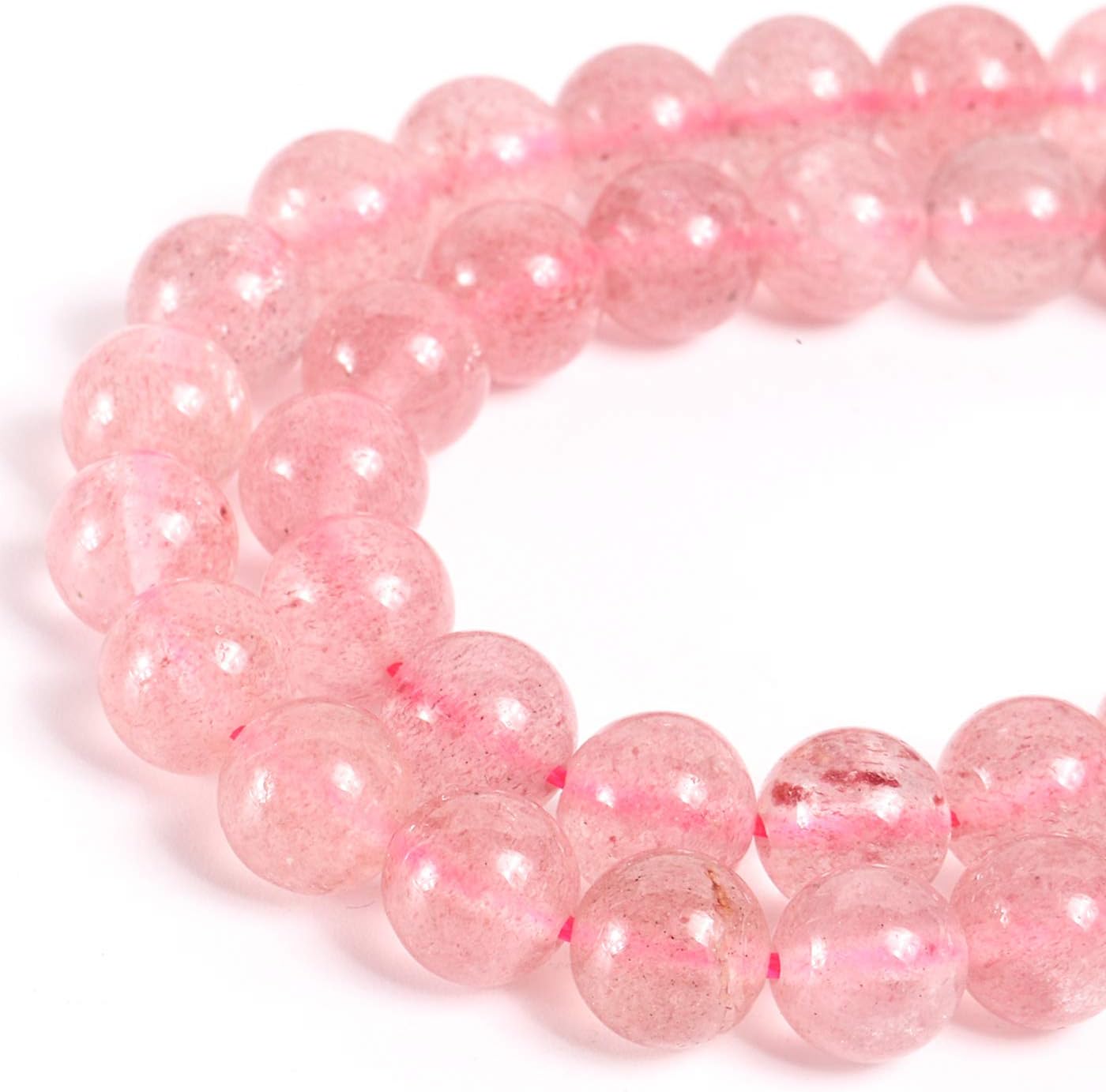 MGIE Natural Loose Round Smooth Semi-Precious Genuine Strawberry Quartz Gemstone Beads for DIY Jewelry Making Full Strand 8mm 15.5" (Approx 45pcs) Strawberry Quartz 8mm