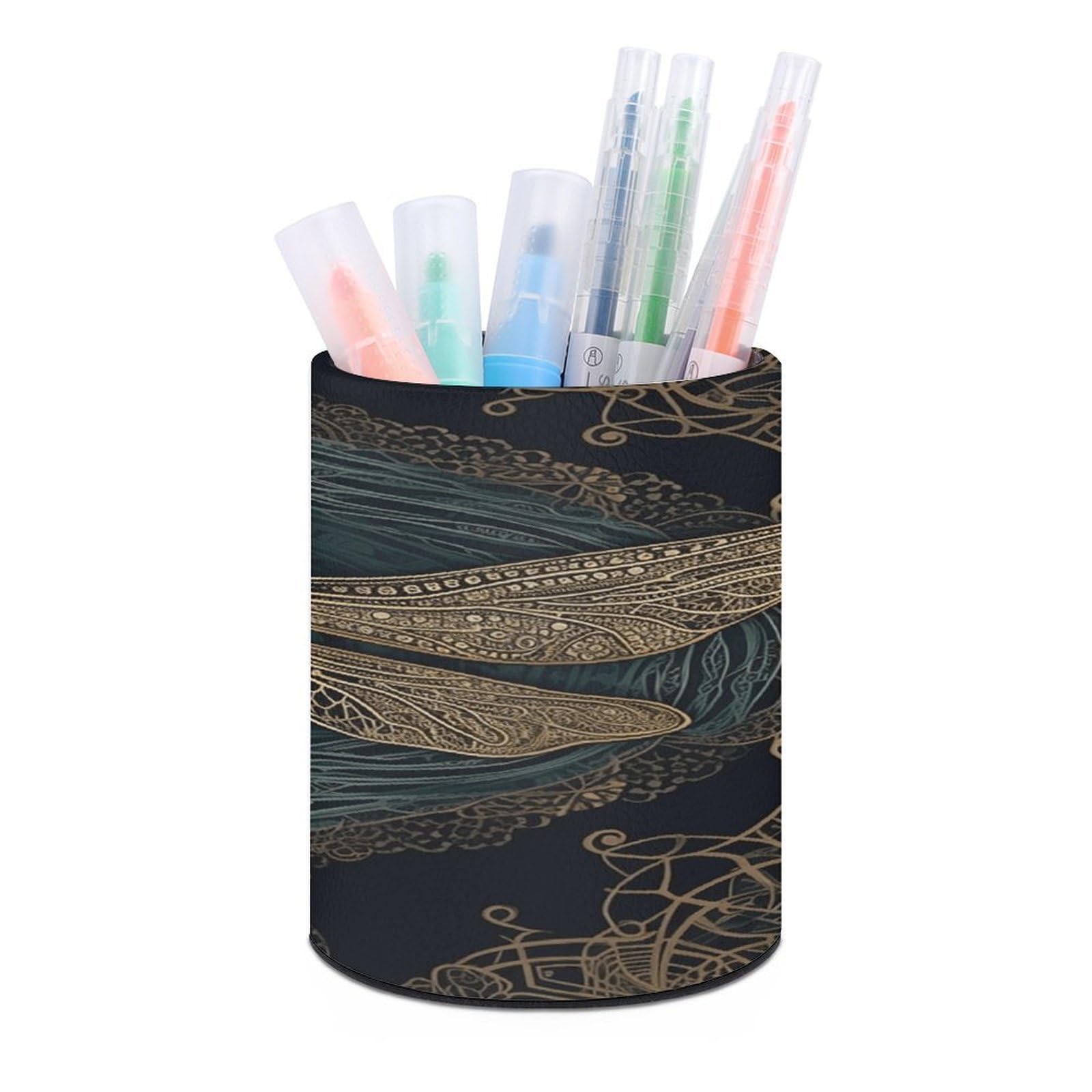 VstaDank Dragonfly Pen Holder for Desk Makeup Brush Holders Stylish Pen Cup Cute Pencil Cup Round Pencil Holder Decor Brush Scissor Holders for Multifunctional Office Supplies