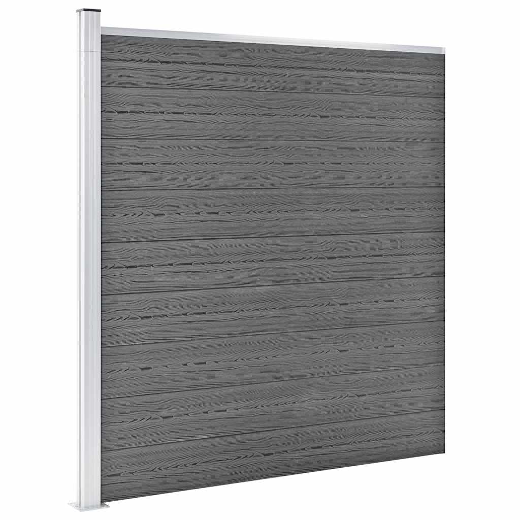 WPC Fence Set 3 Square + 1 Slanted 619x186 cm Grey, Composite Garden Privacy Panels with Aluminium Bars, Easy Assemble Wood Plastic Fence Kit for Residential Boundary Security