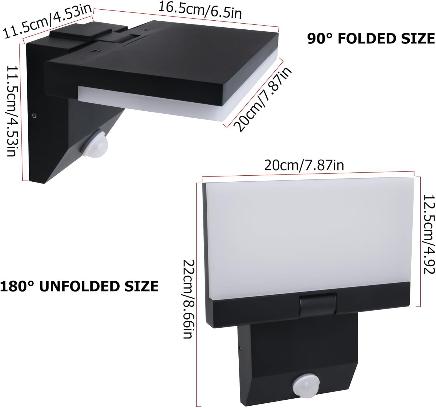 Motion Sensor Outdoor Light, 18W 1980LM Black Motion Outdoor Wall Lights, IP65 Waterproof Sconce Lighting, LED Porch Lights 3000K Foldable Patio Wall Light Fixture for House Garage Square