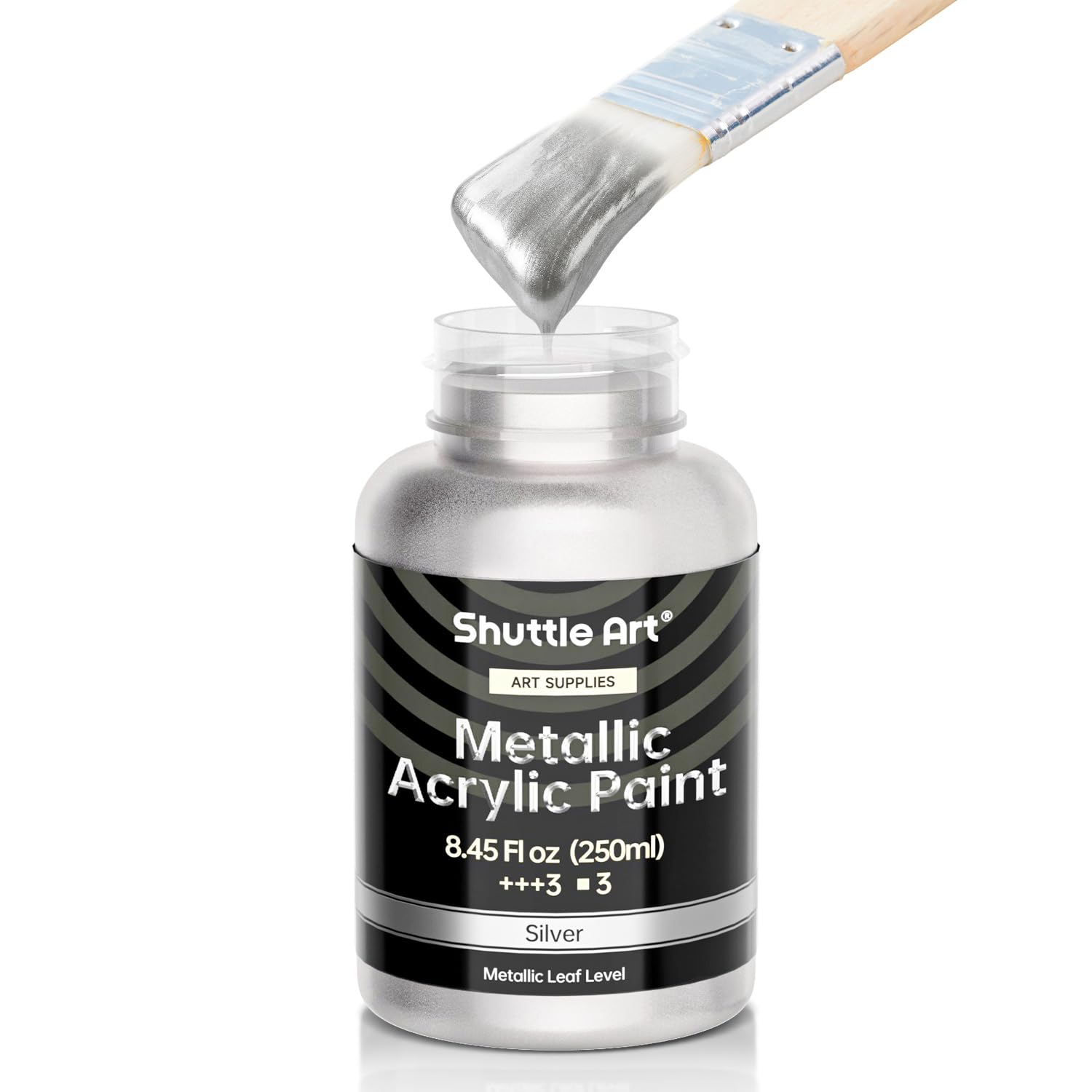 Shuttle Art Metallic Sliver Acrylic Paint, 8.45 oz (250 ml) Silver Leaf Paint With Brush, Non Toxic, Non Fading Silver Paint for Crafts, Metal, Wood, Clay, Ceramic, Canvas, Furniture