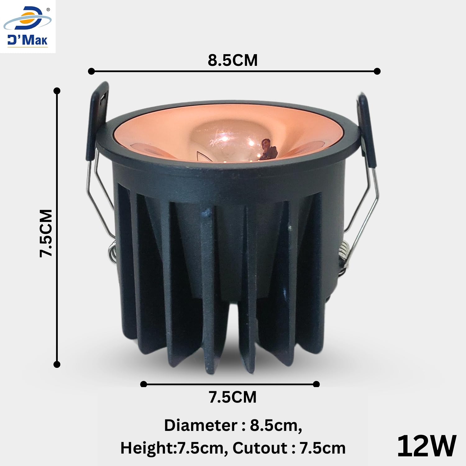 D'Mak12W Black Body LED COB Spot Light with Rose Gold Reflector (White, 8) 2