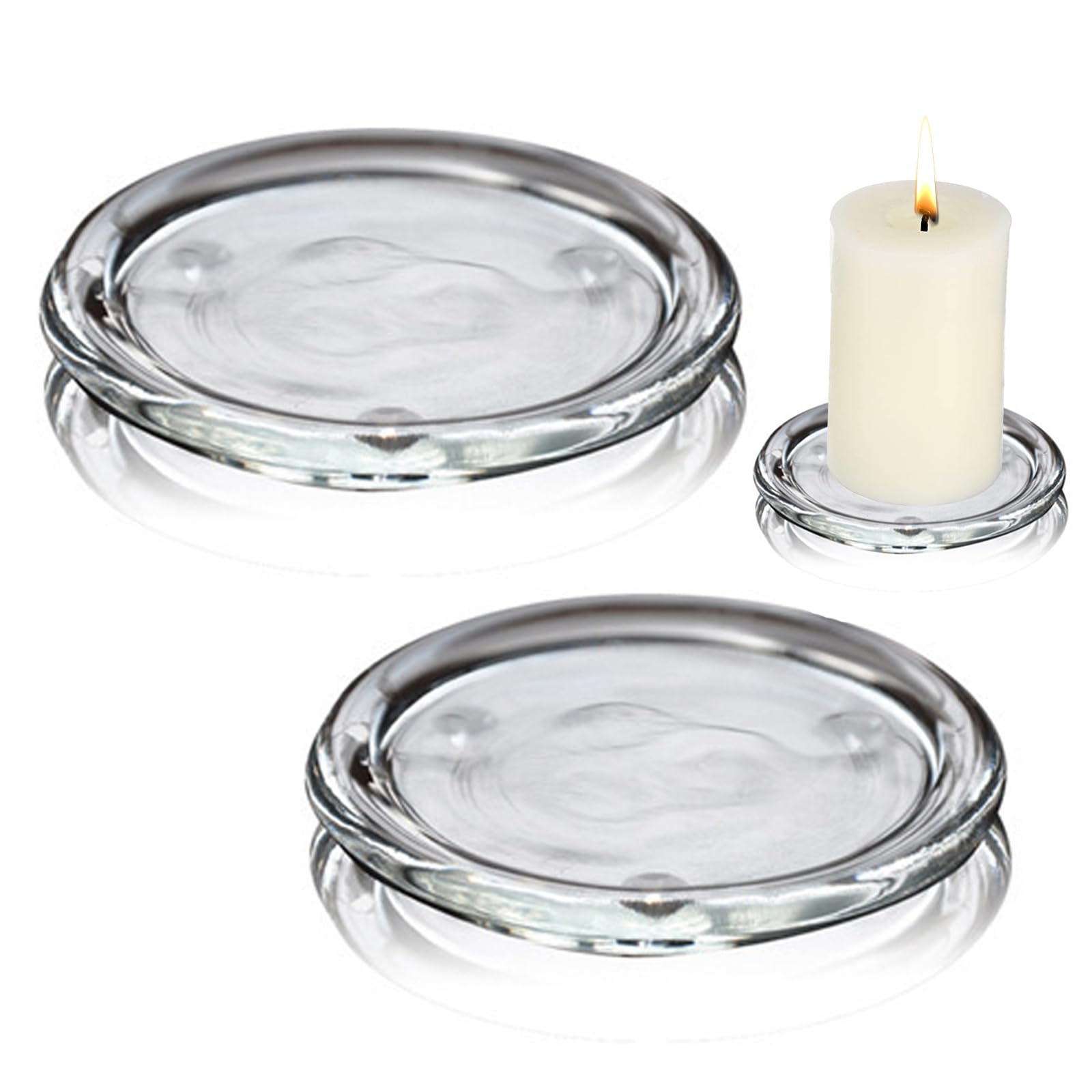 2 piatti per candele in vetro trasparente, rotondi, decorativi, a colonna, piedistallo, vassoio per candele, per tavolo da pranzo, festa di nozze, spa