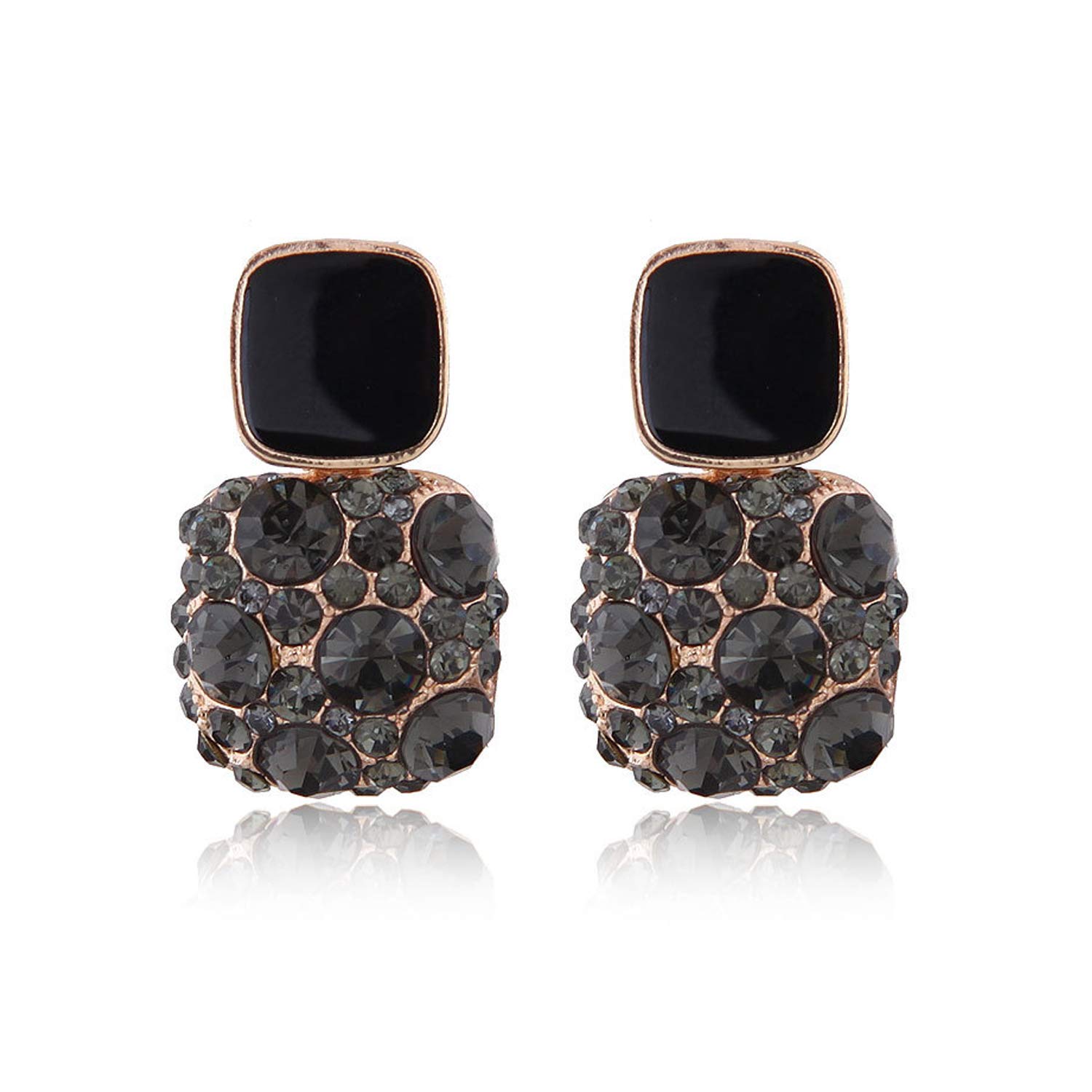 Young & ForeverValentine Gift Women's Rhinestone Enamel Crystal Gold Plated Embellished Geometric Stud Earrings (Black)