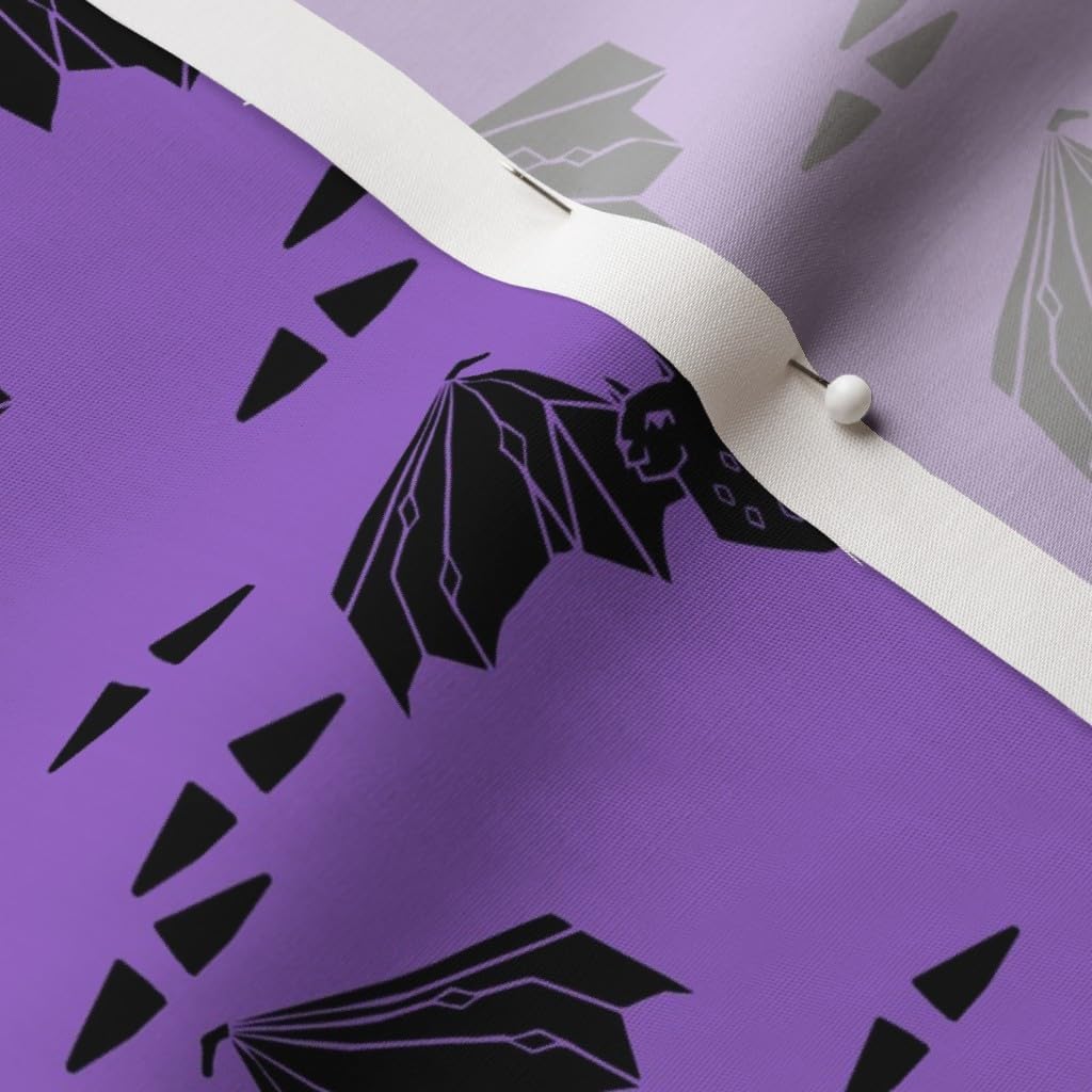 Spoonflower Fabric - Bat Halloween Purple Spooky Scary Black Bats Printed on Cotton Poplin Fabric by The Yard - Sewing Shirting Quilting Dresses Apparel Crafts