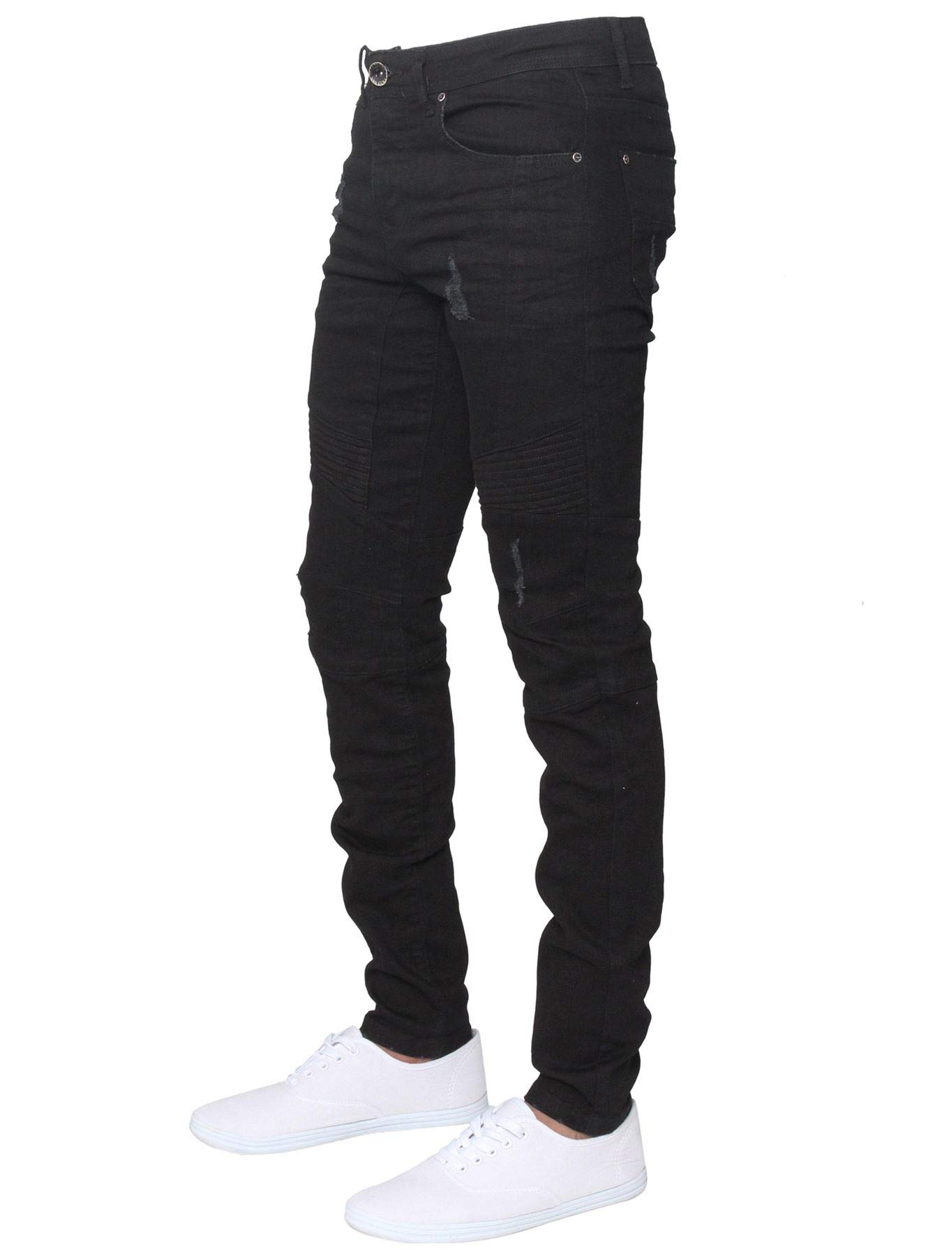 Enzo Herren-Jeans, super Enge Passform, Stretch, zerrissene Biker-Denim-Hose, alle Taillenbeine
