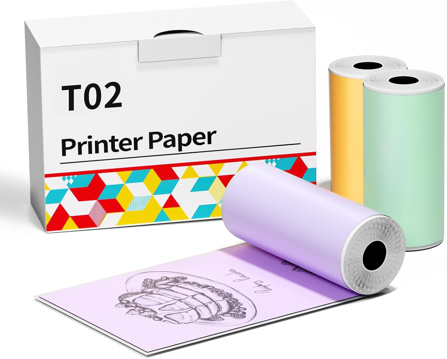 Zoolion Papel de impresora térmica, rollos de papel térmico autoadhesivos coloridos, papel adhesivo blanco para impresora M02XT02 de 20 años, papel